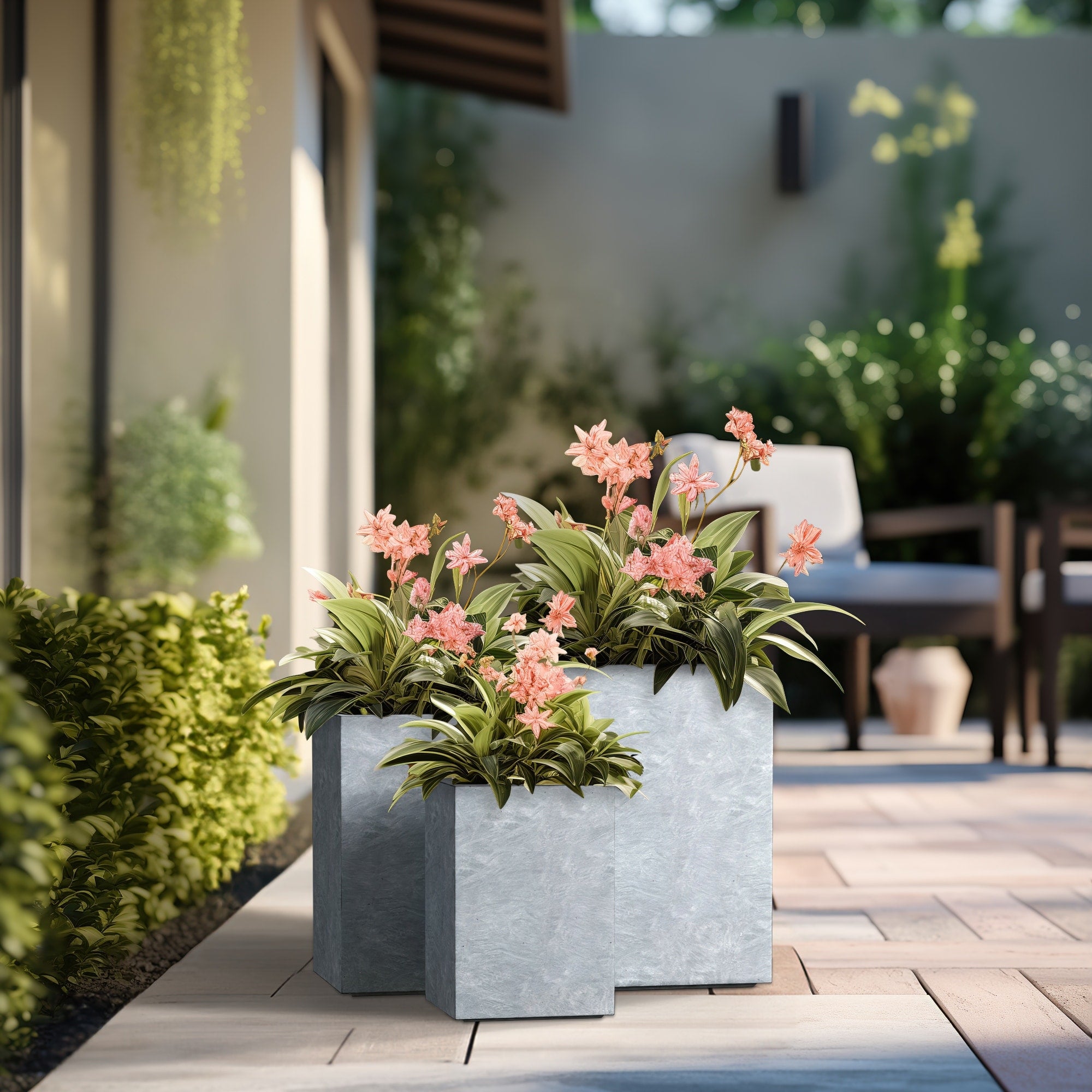 Tall Concrete Rectangle Plant Boxes / Large Indoor and Outdoor Flower Planters