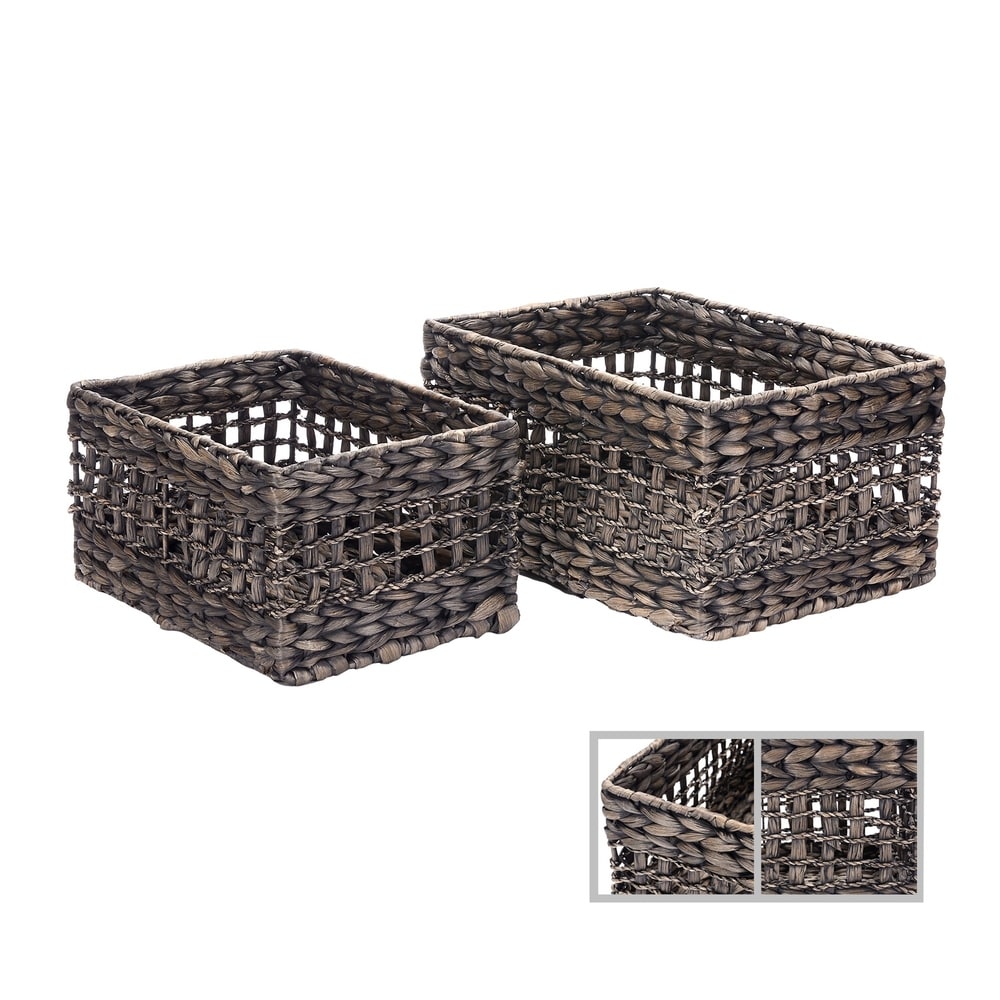 Villacera Rectangle Hand Weaved Wicker Baskets Natural Seagrass Bins Set of 2