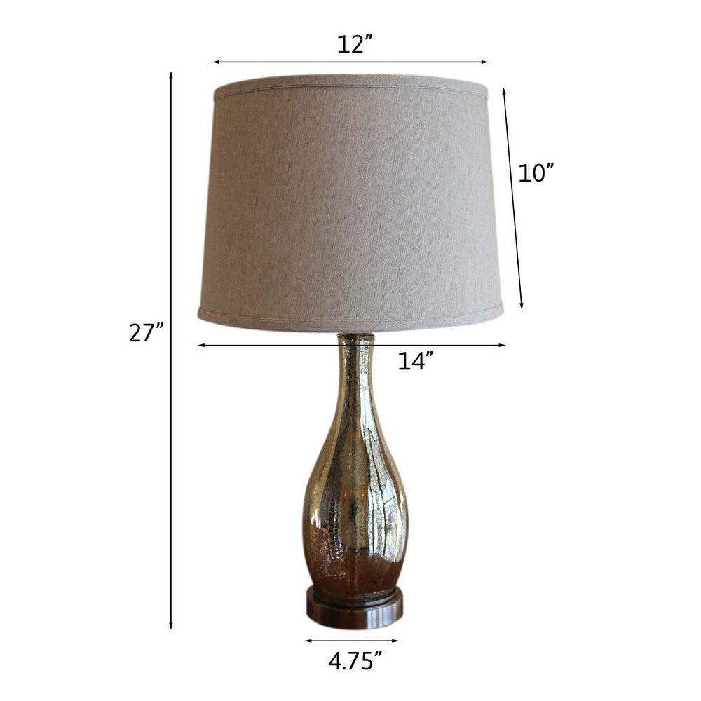 27 Teardrop Lamp Base 2 Pack, Mercury Silver/Gold Glass Table Lamp Set with Natural Shades