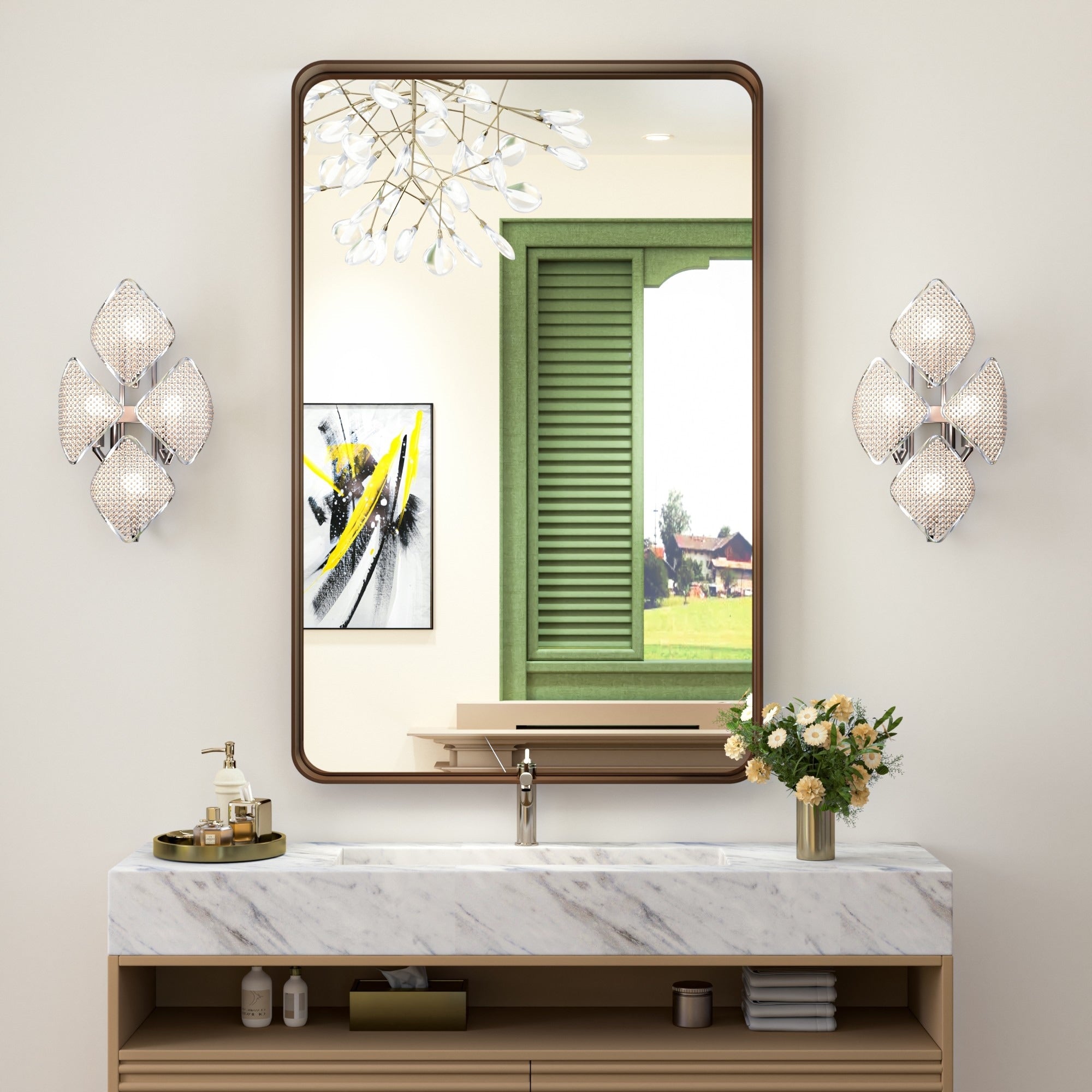 TokeShimi Modern Metal Frame Bathroom Vanity Wall Mirror