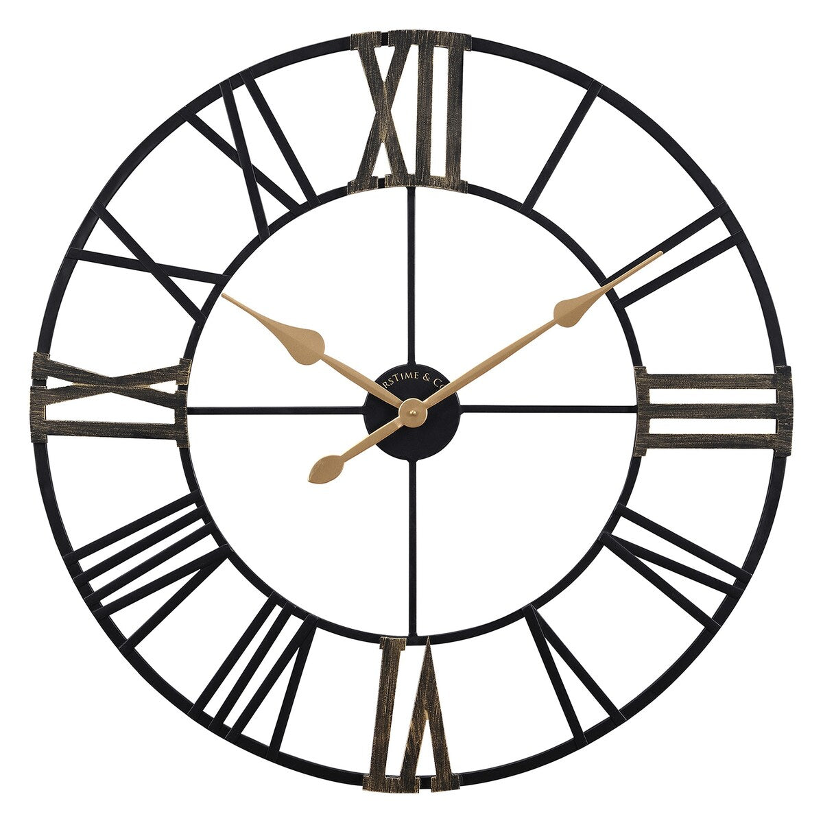 FirsTime & Co. Black Bradshaw Roman Farmhouse Round Wall Clock, Metal Frame, Open Face