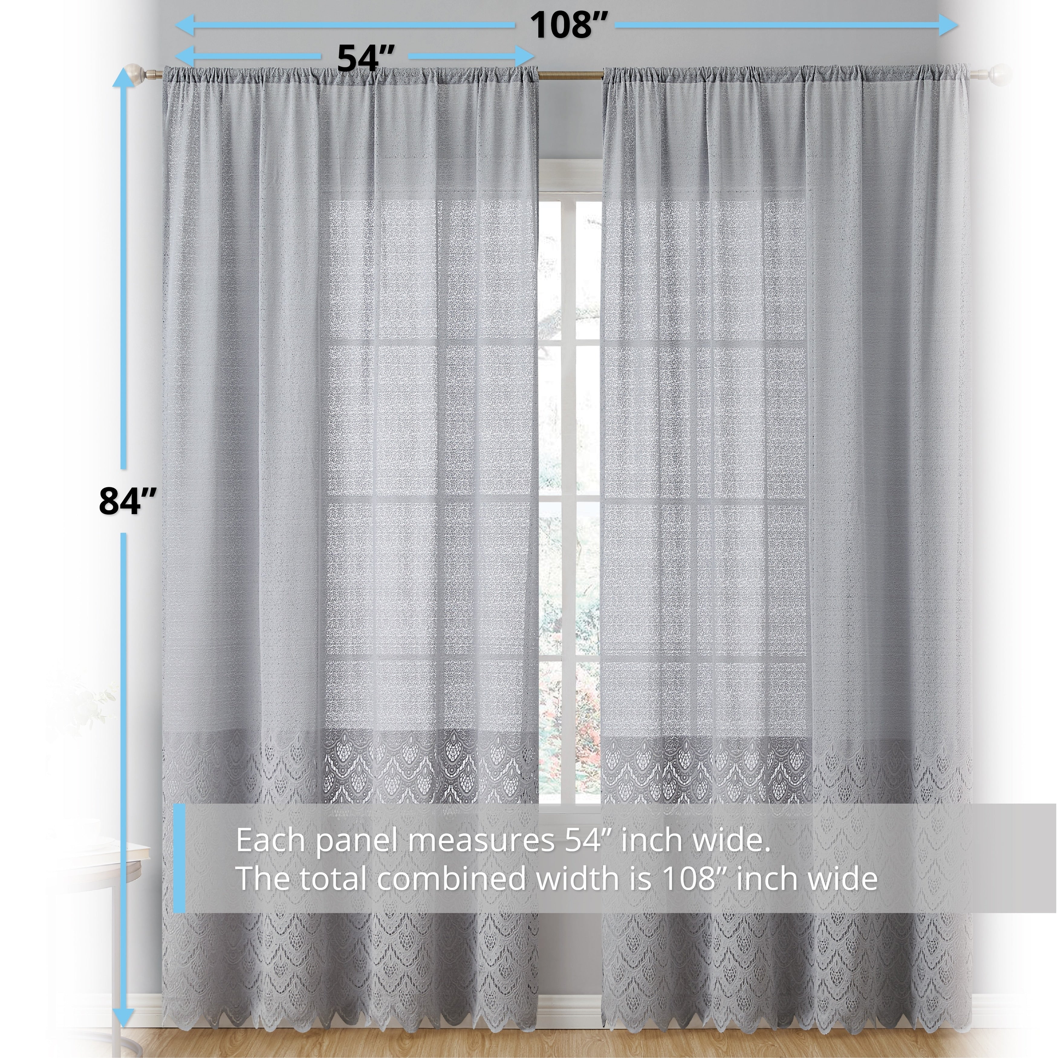 HLC.me Monaco Premium Soft Decorative Ombre Lace Semi Sheer Light Filtering Rod Pocket Window Curtain Panels - Set of 2