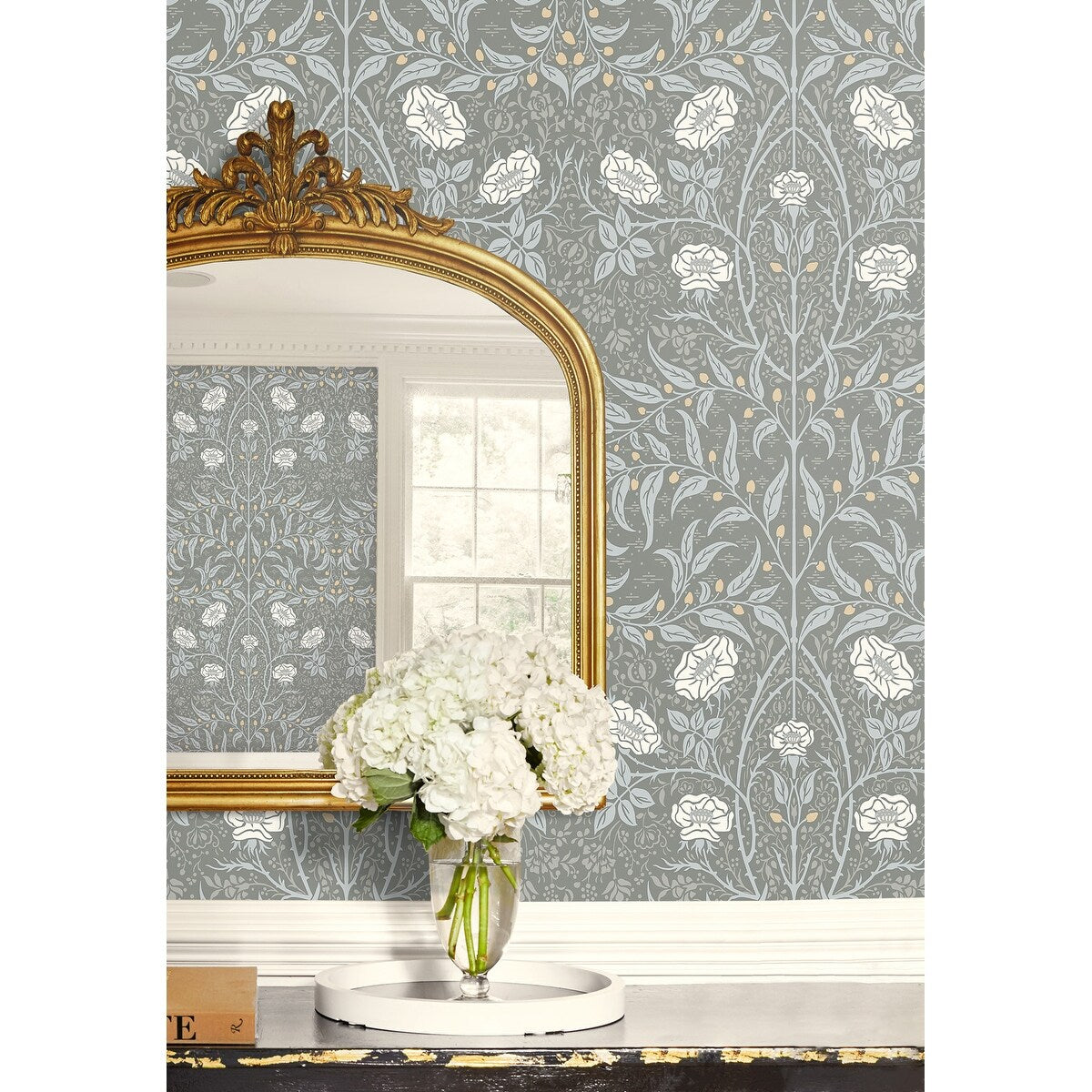 NextWall Stenciled Floral Peel and Stick Wallpaper