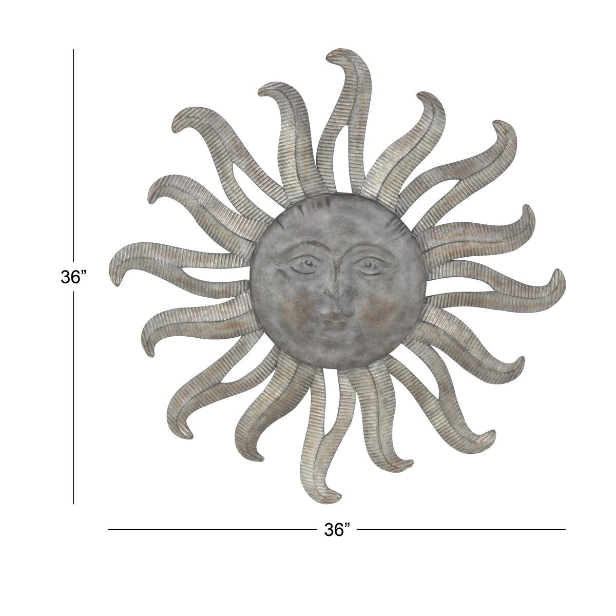 Metal Sun Indoor Outdoor Face Home Wall Decor with Ribbed Detailing - Gray - Roche River Decor