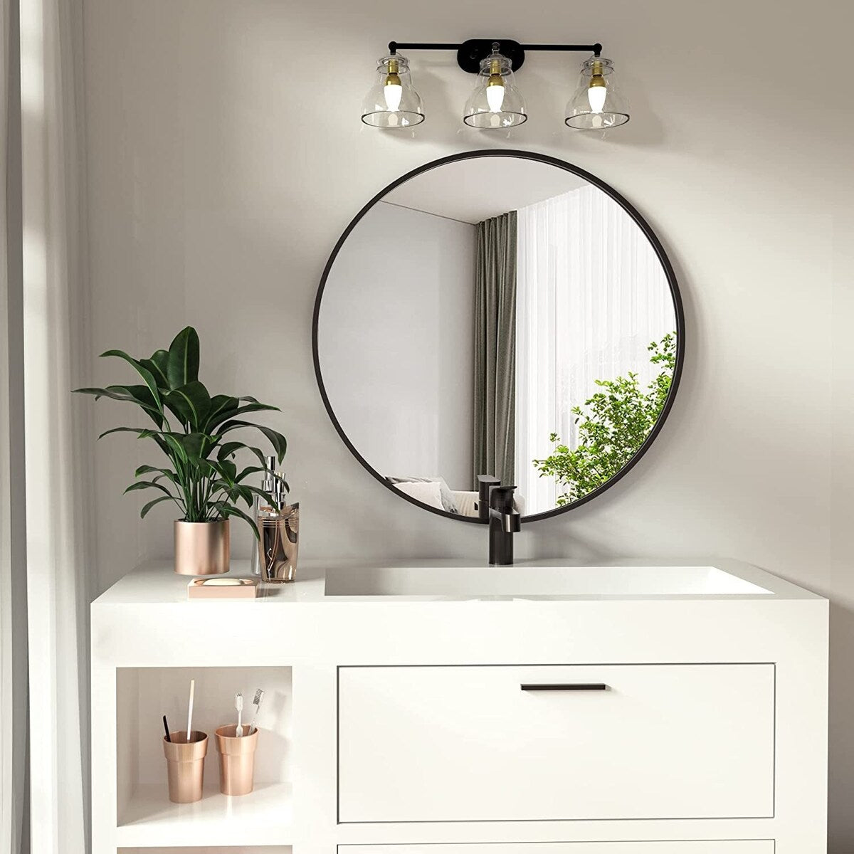 YVANLA Wall Mounted Bathroom Round Mirror with Metal Frame