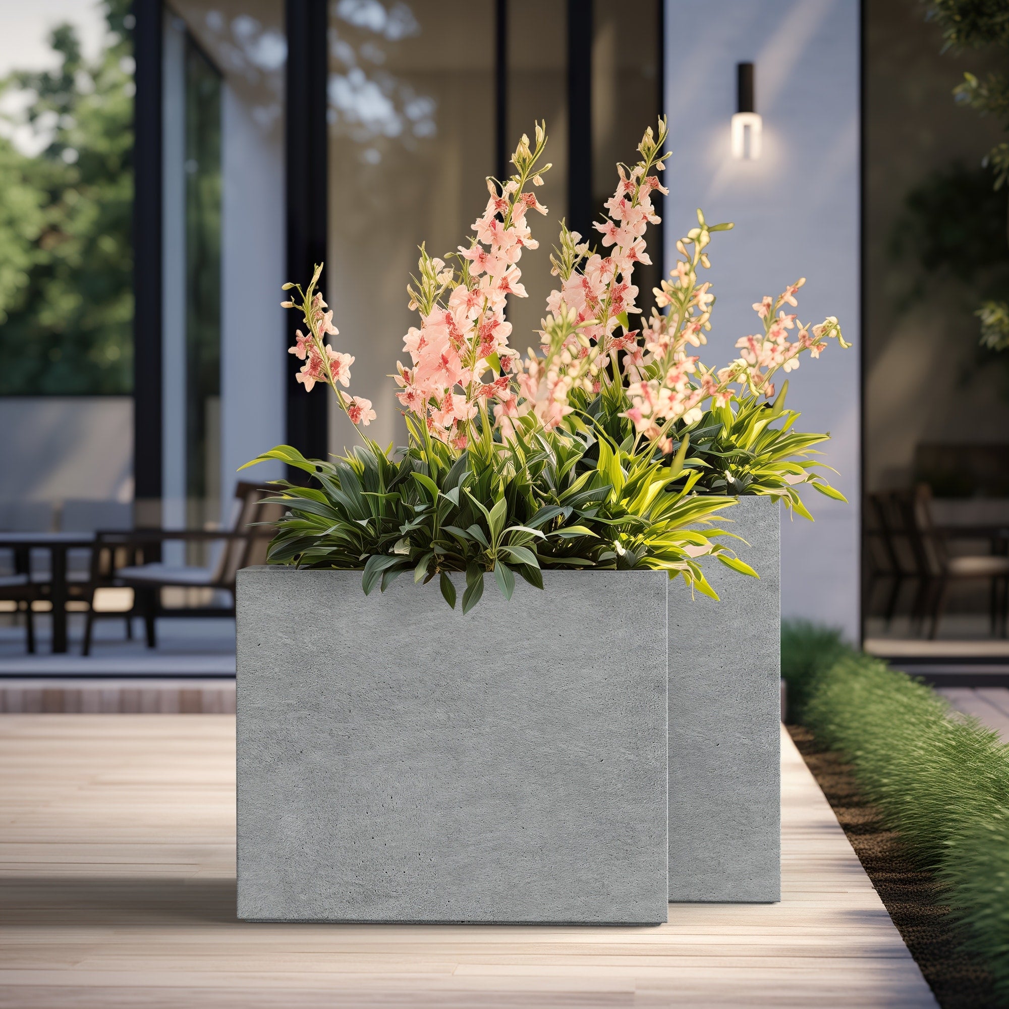 Tall Concrete Rectangle Plant Boxes / Large Indoor and Outdoor Flower Planters