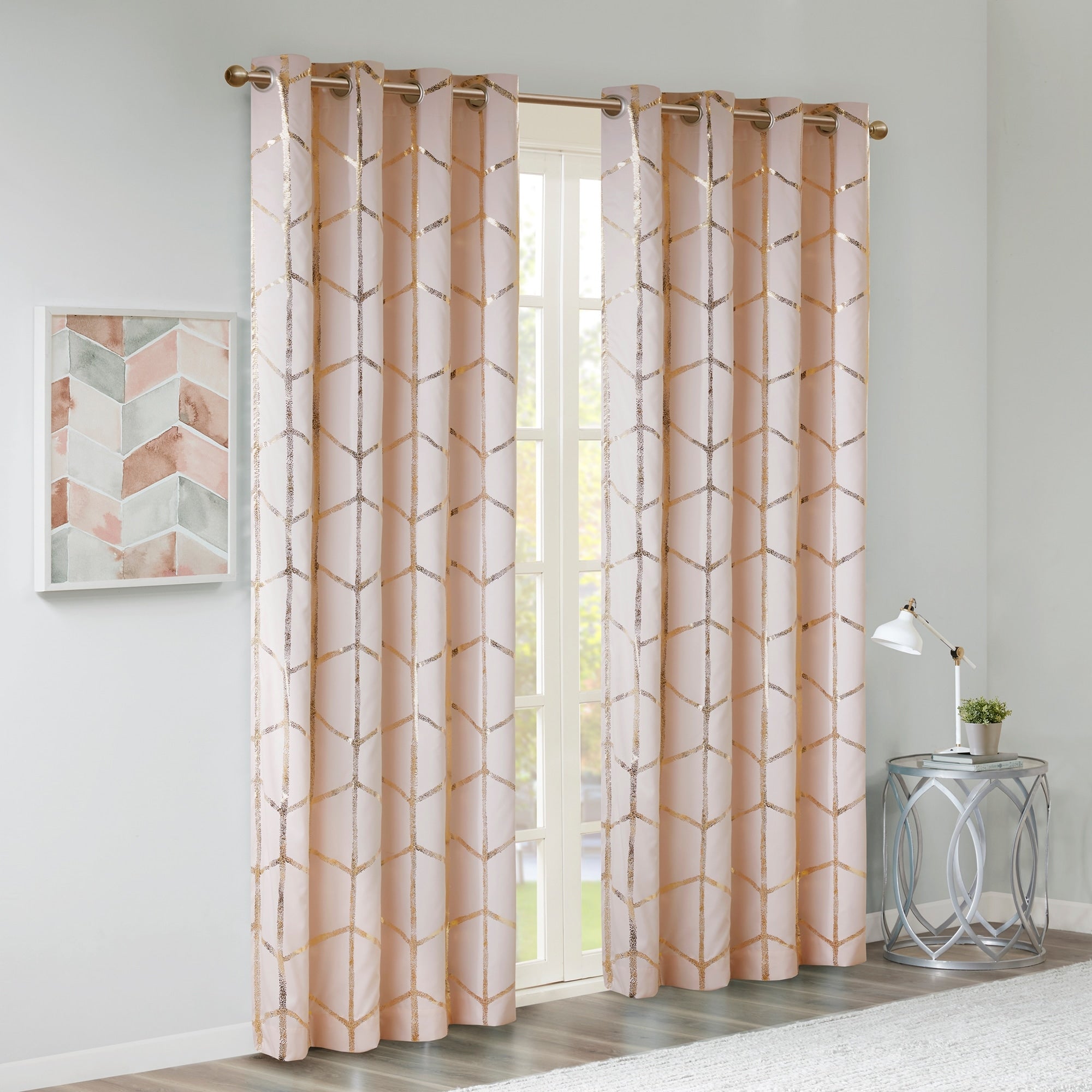 Intelligent Design Khloe Total Blackout Metallic Print Grommet Top Curtain Panel