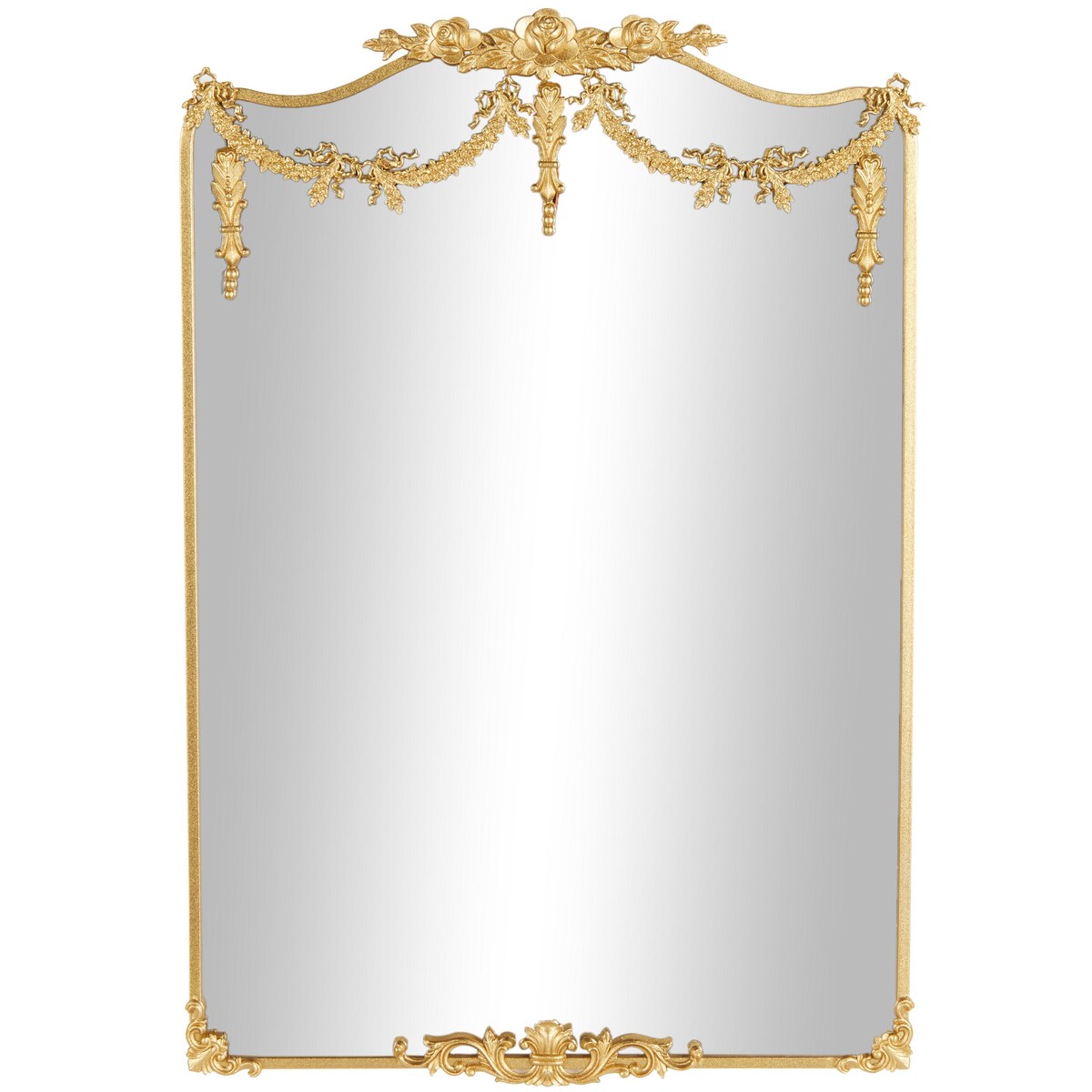 Metal Floral Room Wall Mirror with Floral Embellishments - Gold - Roche River Decor