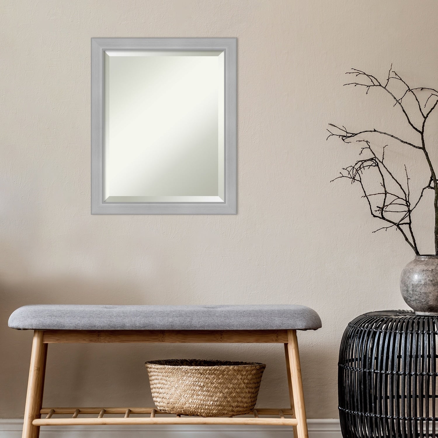 Beveled Bathroom Wall Mirror - Vista Brushed Nickel Frame