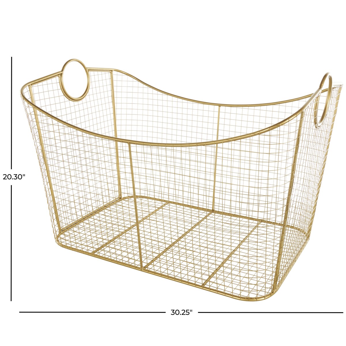 Metal Wire Grid Decorative and Functional Storage Basket with Curved Edges Ring Handles - Gold or Black - Roche River Decor