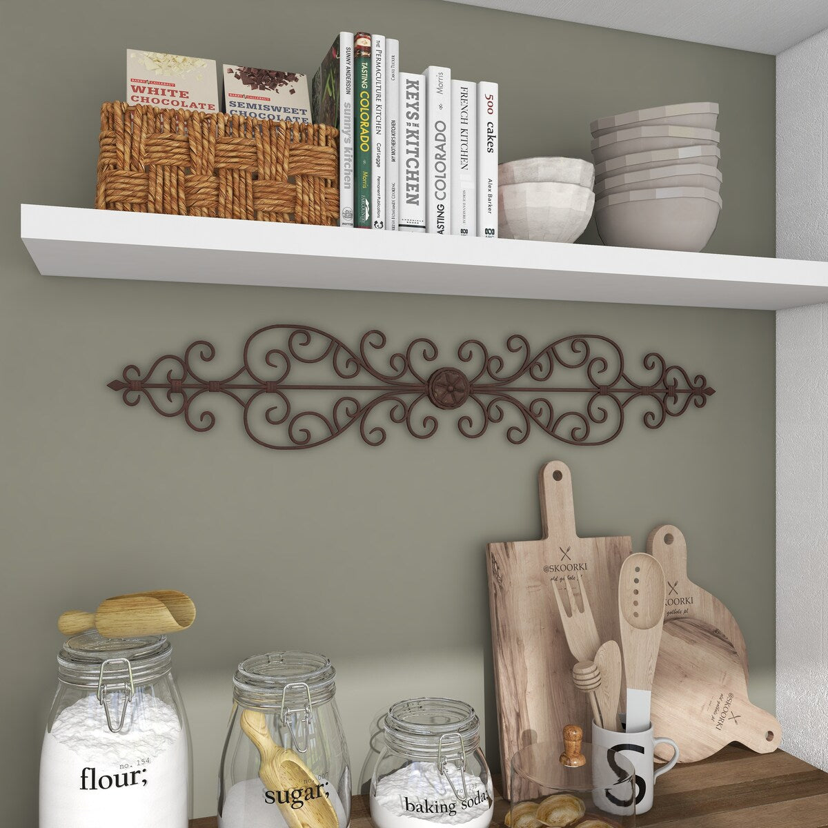 Metal Scroll Long Slim Home Wall Decor - Brown - Roche River Decor