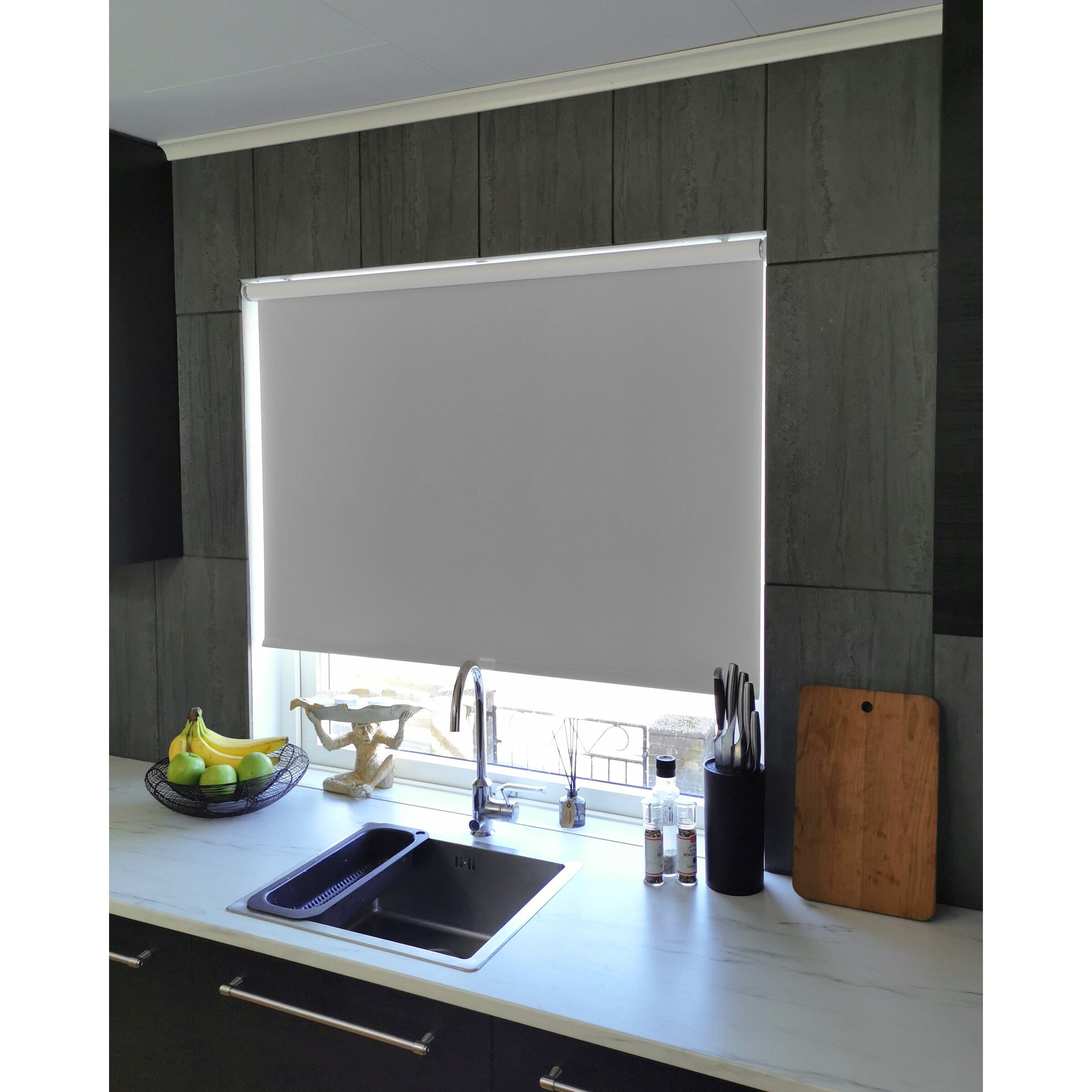 Light Gray Blackout Roller Shade Cordless 74 in. L (Custom Widths Available)