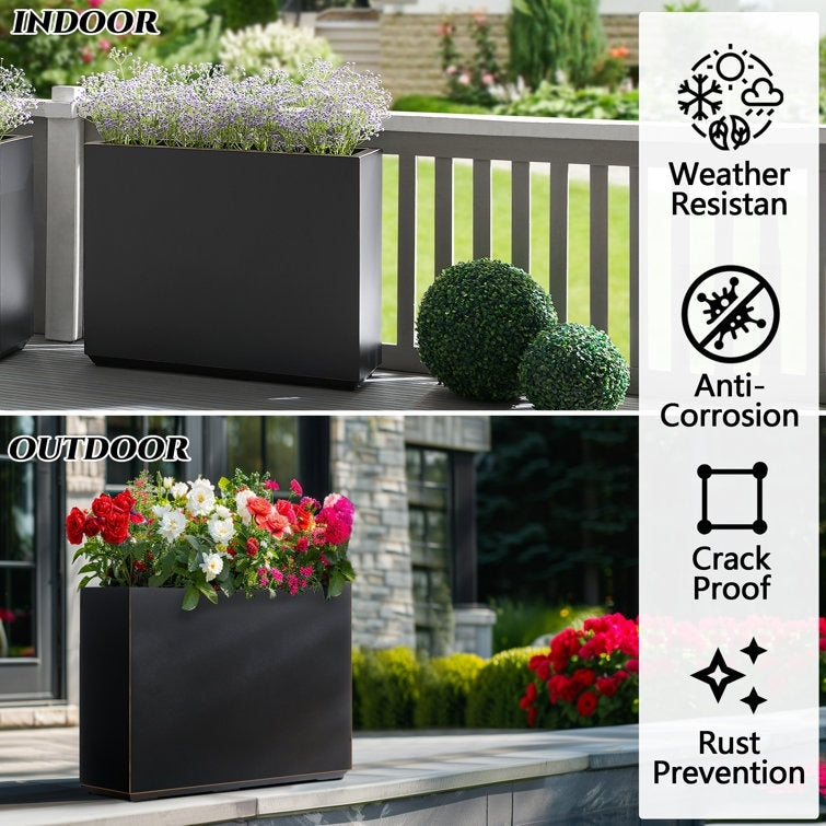 Metallic Heavy Planter for Outdoor Plants, 24.02 H x 30 W x 9.84 D	Tall and Long Metal Divider Planter Box