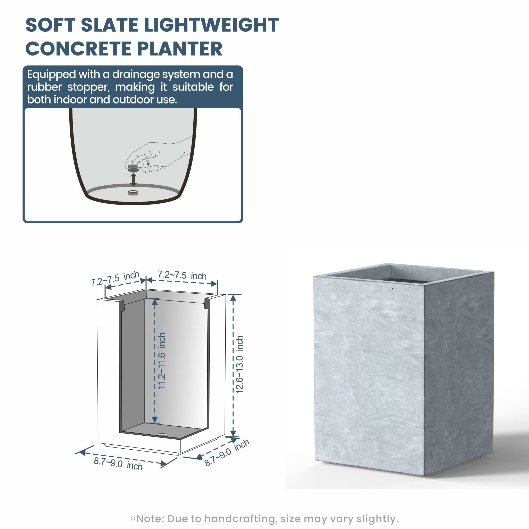 Tall Concrete Rectangle Plant Boxes / Large Indoor and Outdoor Flower Planters