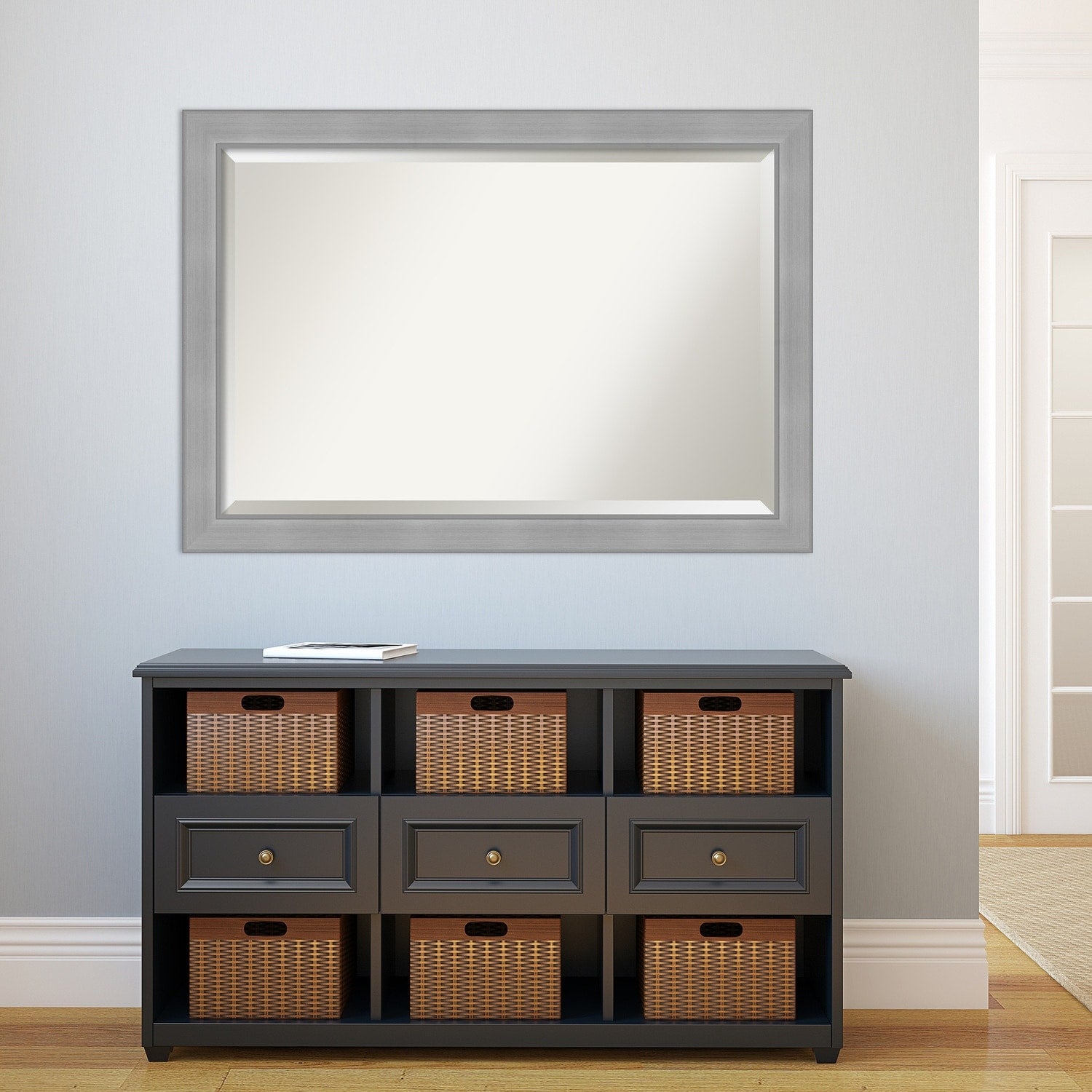 Beveled Bathroom Wall Mirror - Vista Brushed Nickel Frame