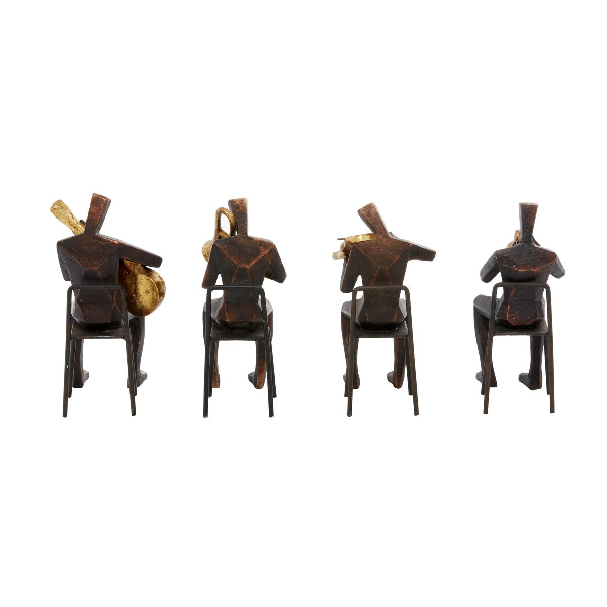 Polystone Musician Decorative Sculpture with Gold Instruments - Set of 4 Brown - Roche River Decor