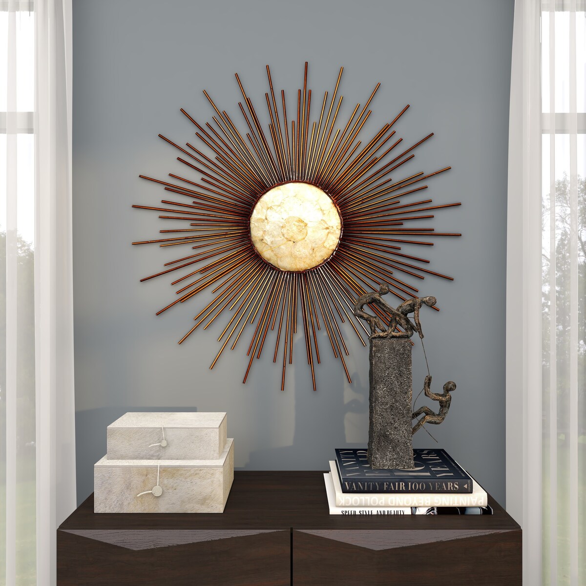 Metal Sunburst Home Wall Decor with Cream Capiz Shell Center - Copper - Roche River Decor