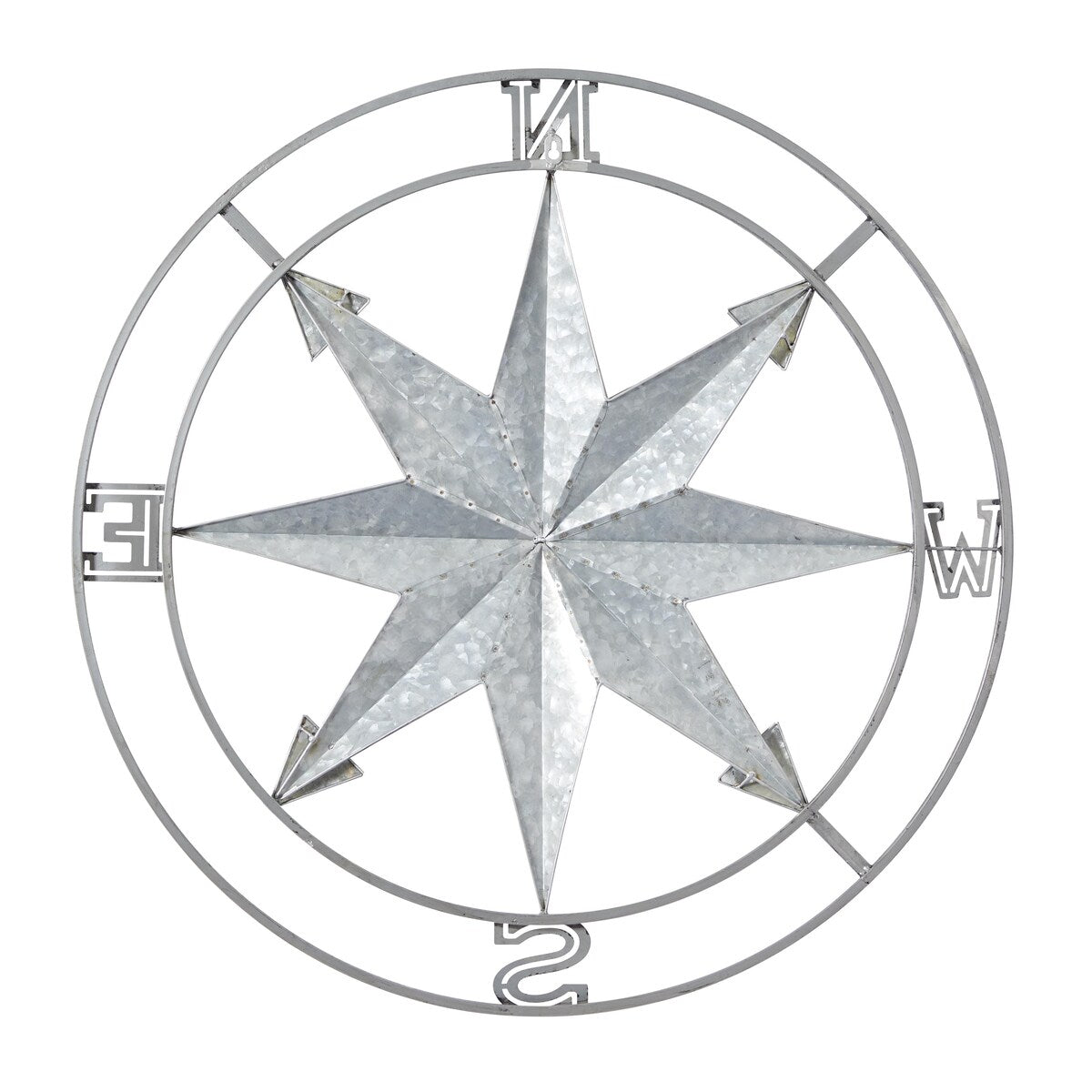 Metal Compass Home Wall Decor with Distressed Copper Like Finish - Silver - Roche River Decor