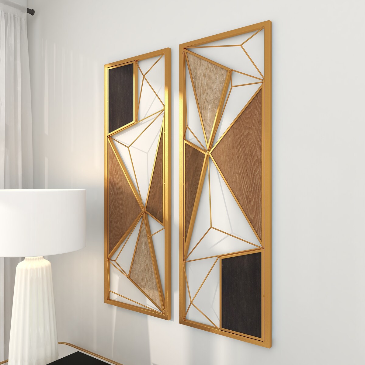 Metal Geometric Home Wall Decor with Black and Gold Accents - Set of 2 Brown - CosmoLiving by Cosmopolitan