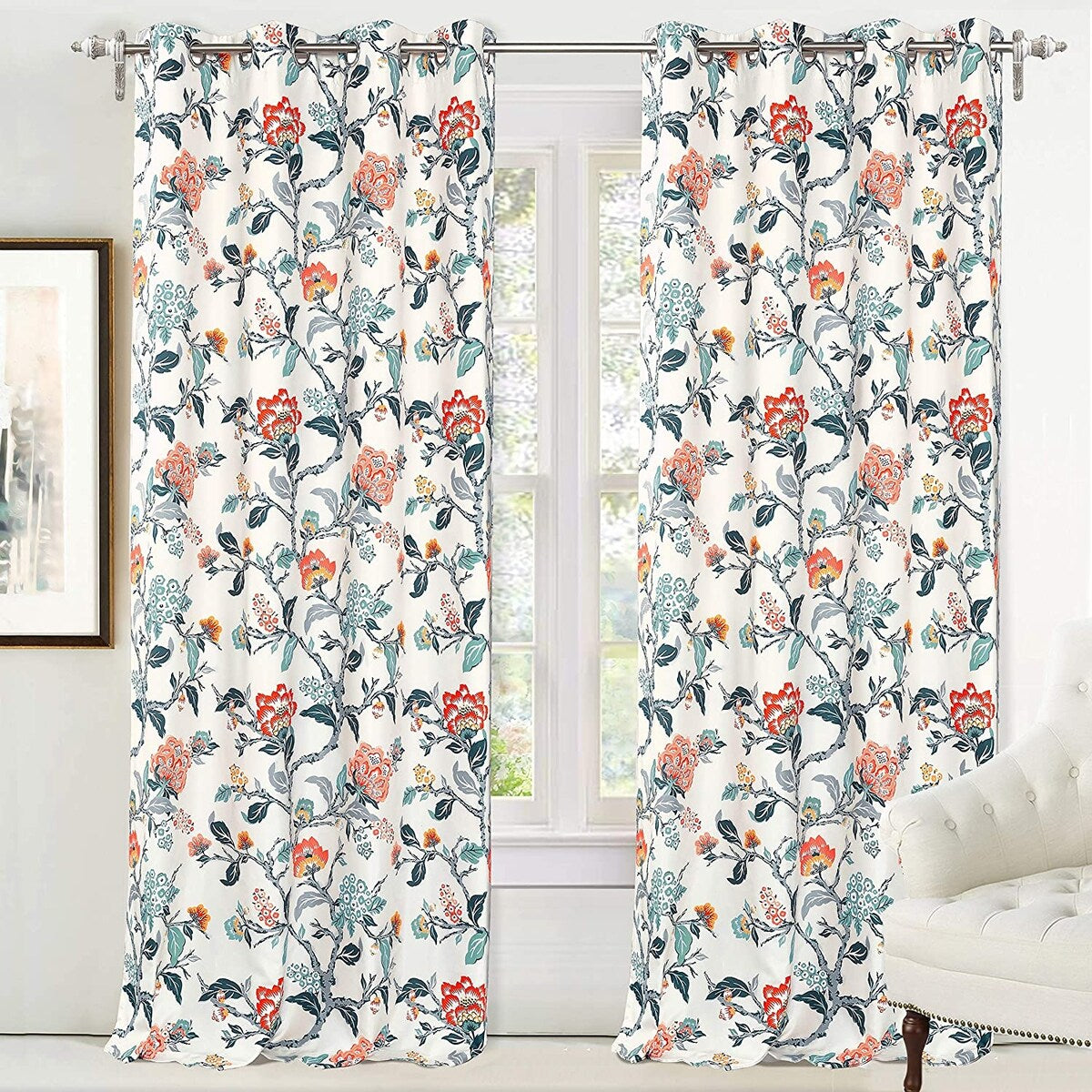 DriftAway Ada Floral Botanical Print Flower Leaf Lined Blackout Window Curtains