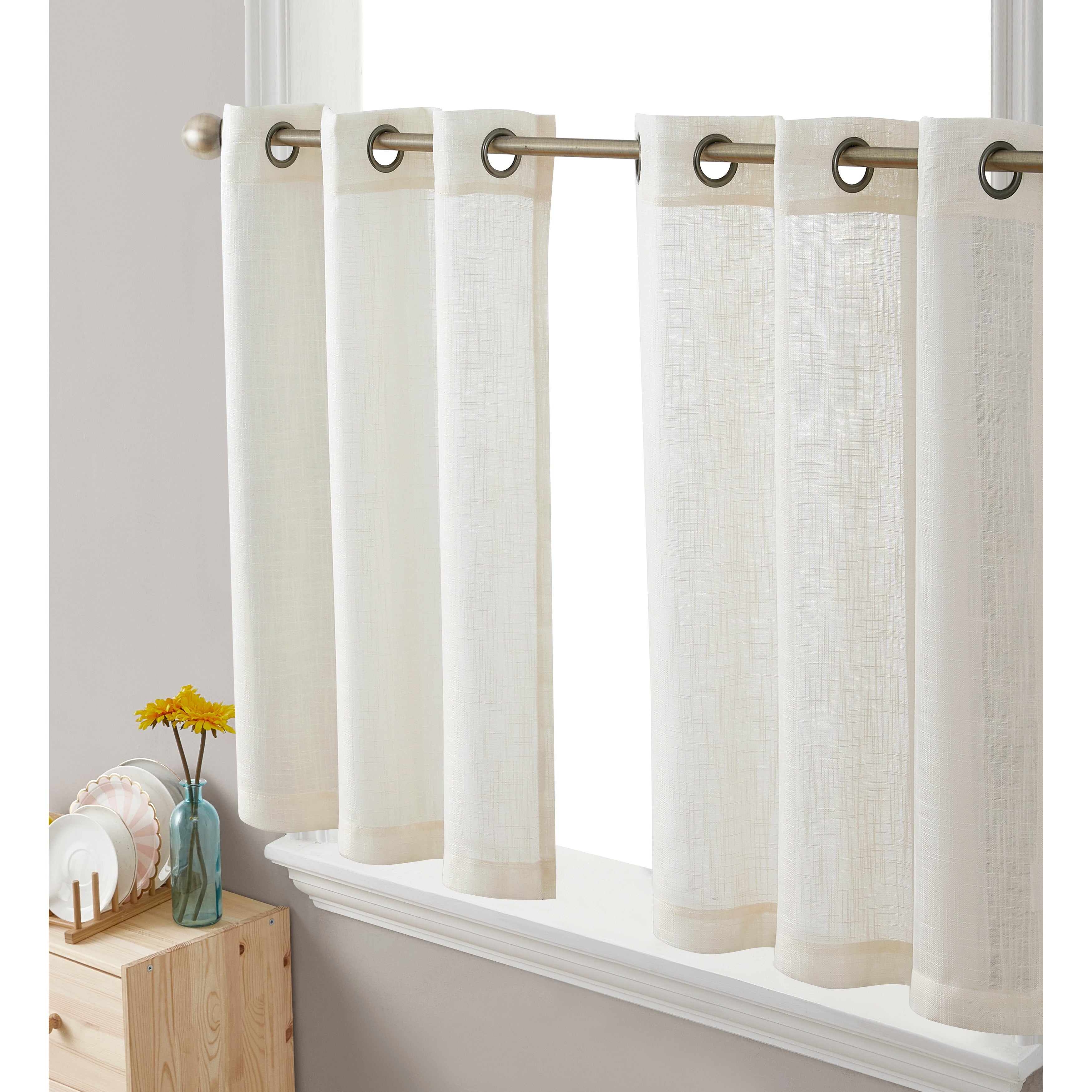 HLC.me Abbey Faux Linen Textured Semi Sheer Grommet Curtain Tiers Valance Small Windows, Bedroom & Bathroom