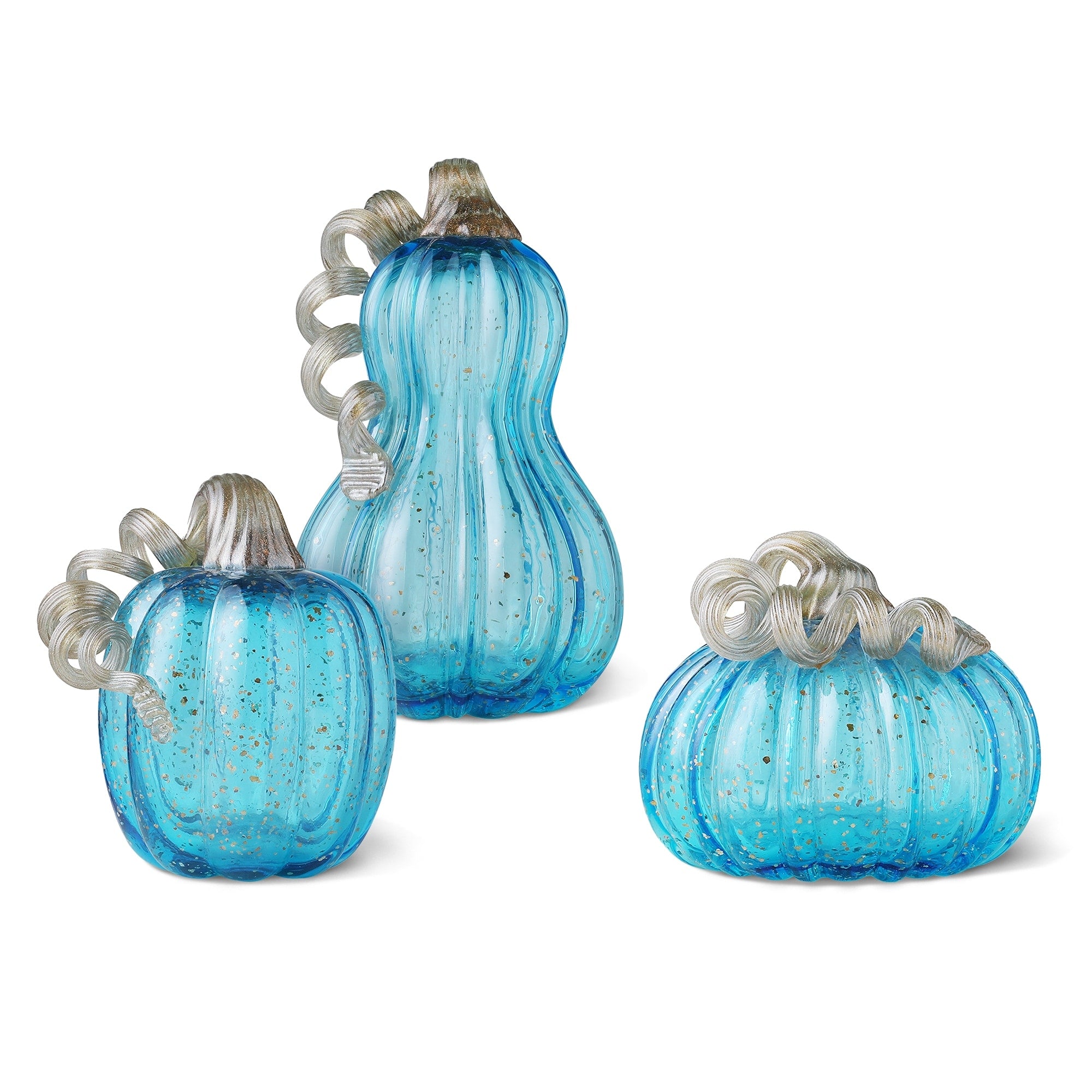 Glitzhome Hand Blown Blue Glass Pumpkin Thanksgiving Table Decor Christmas Gifts