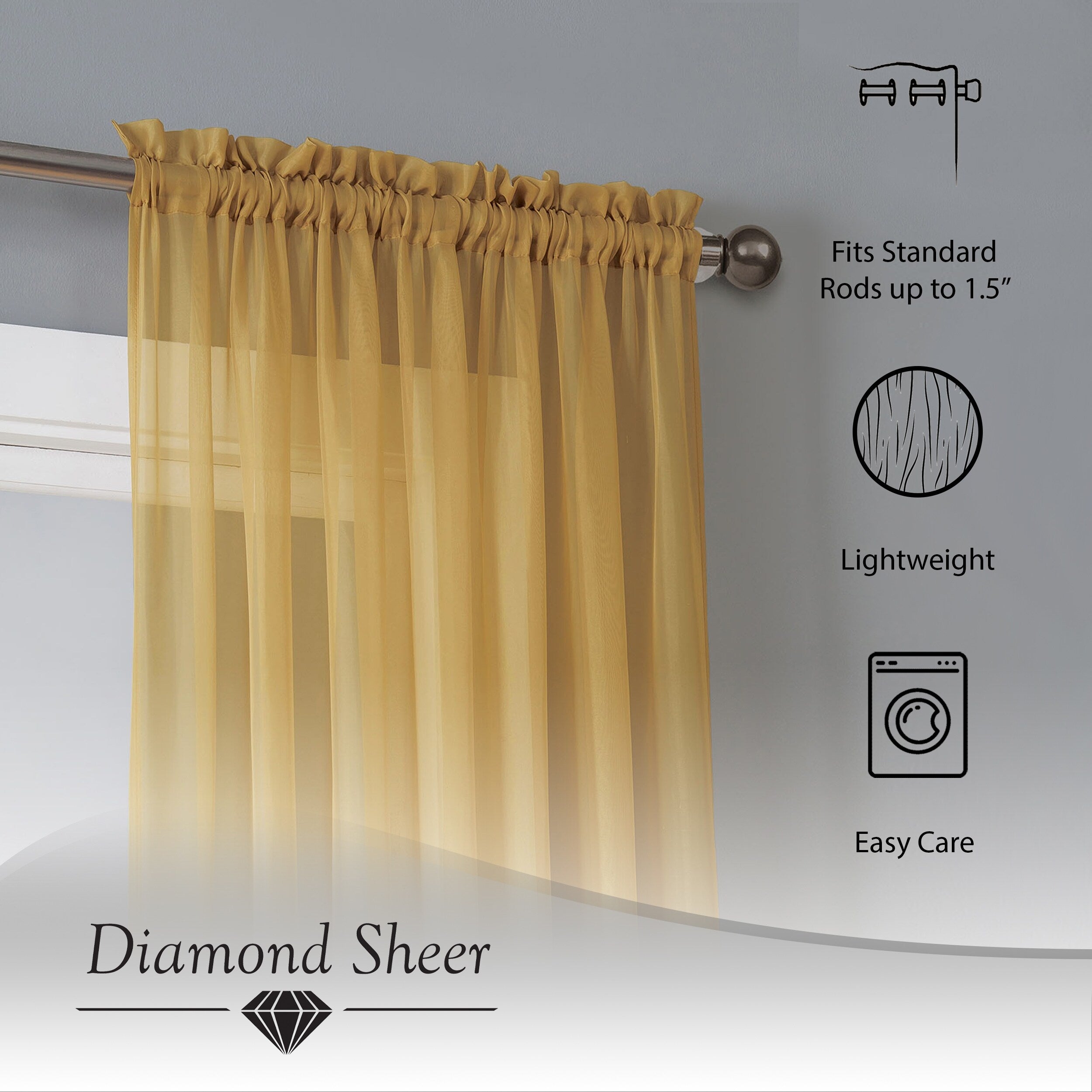 Window Elements Diamond Sheer Voile Extra Wide, 56 Inch Wide. Rod Pocket Curtain Panel