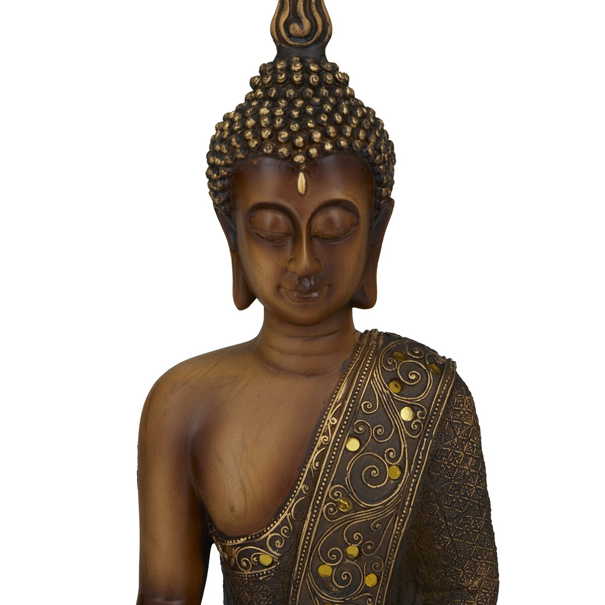 Polystone Buddha Meditating Decorative Sculpture with Engraved Carvings and Relief Detailing - Brown - Roche River Decor