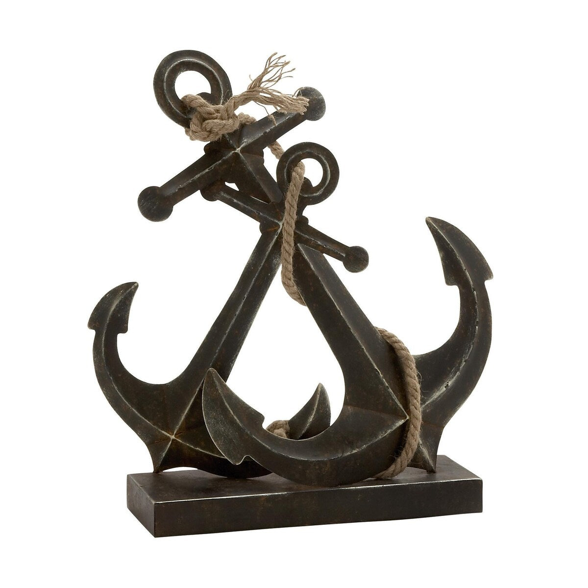 Metal Anchor Decorative Sculpture with Jute Rope Accents - Black - Roche River Decor