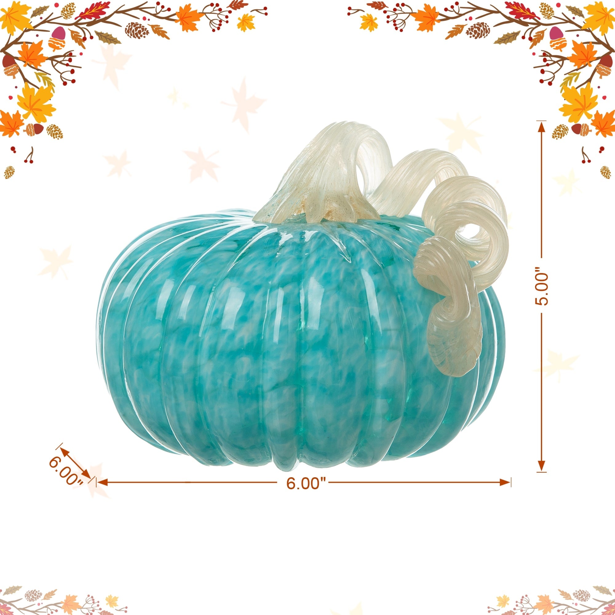 Glitzhome Fall Harvest Amber Dots Blue Round Glass Pumpkin Thanksgiving Accent