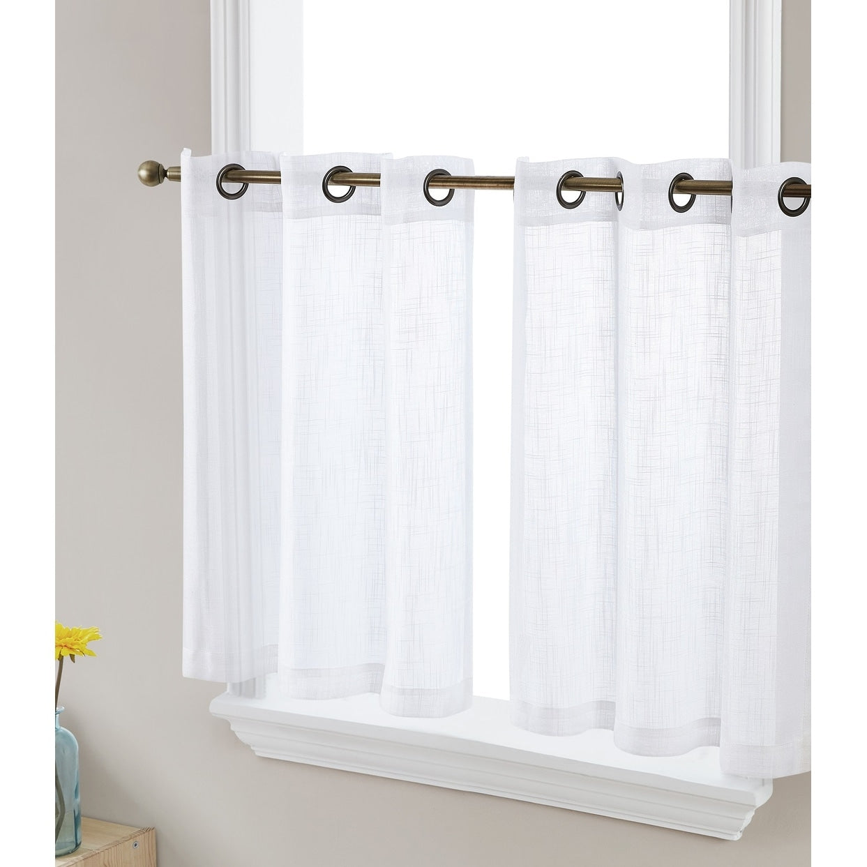 HLC.me Abbey Faux Linen Textured Semi Sheer Grommet Curtain Tiers Valance Small Windows, Bedroom & Bathroom