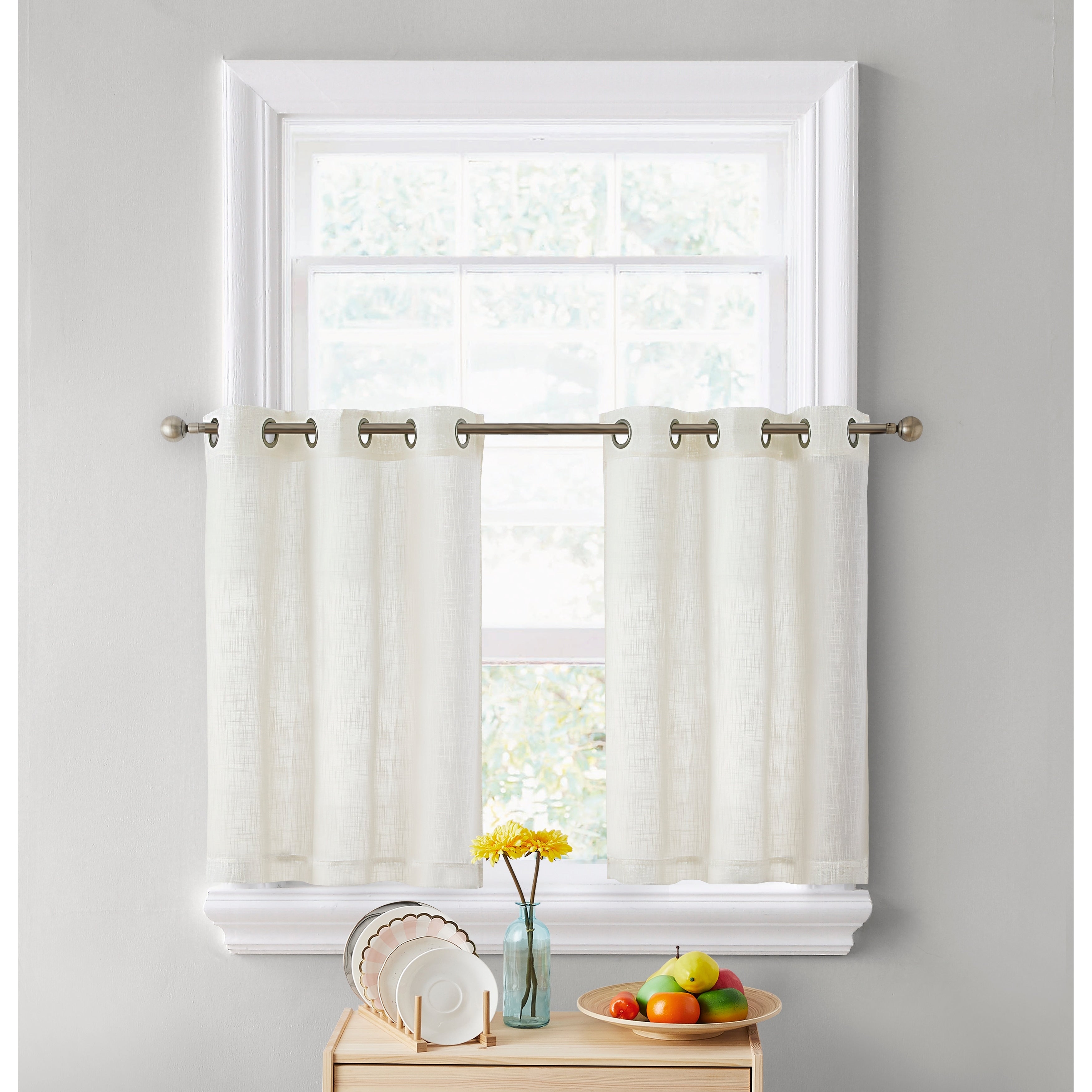 HLC.me Abbey Faux Linen Textured Semi Sheer Grommet Curtain Tiers Valance Small Windows, Bedroom & Bathroom