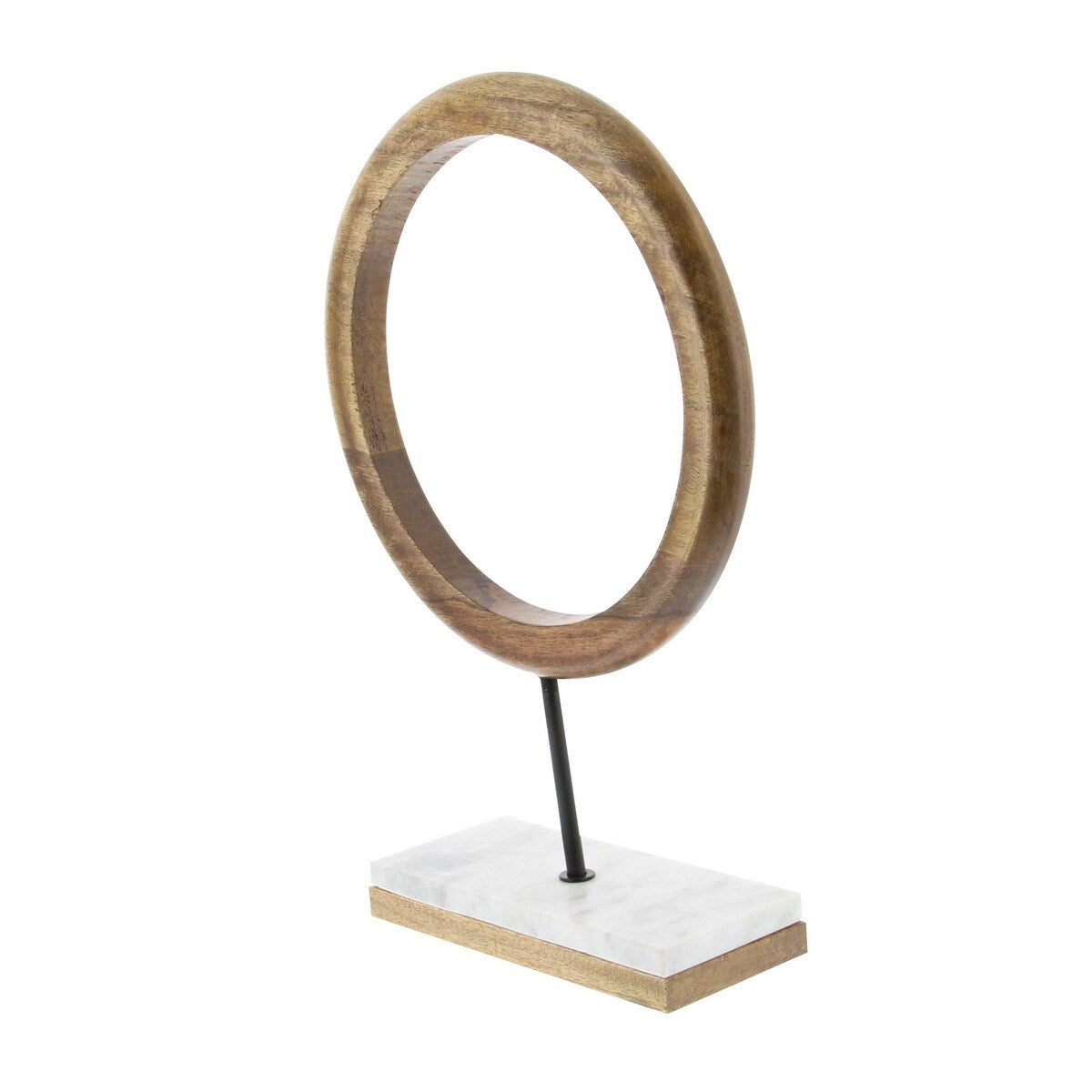 Mango Wood Geometric Circle Decorative Sculpture with Marble Stand - Brown - Roche River Decor