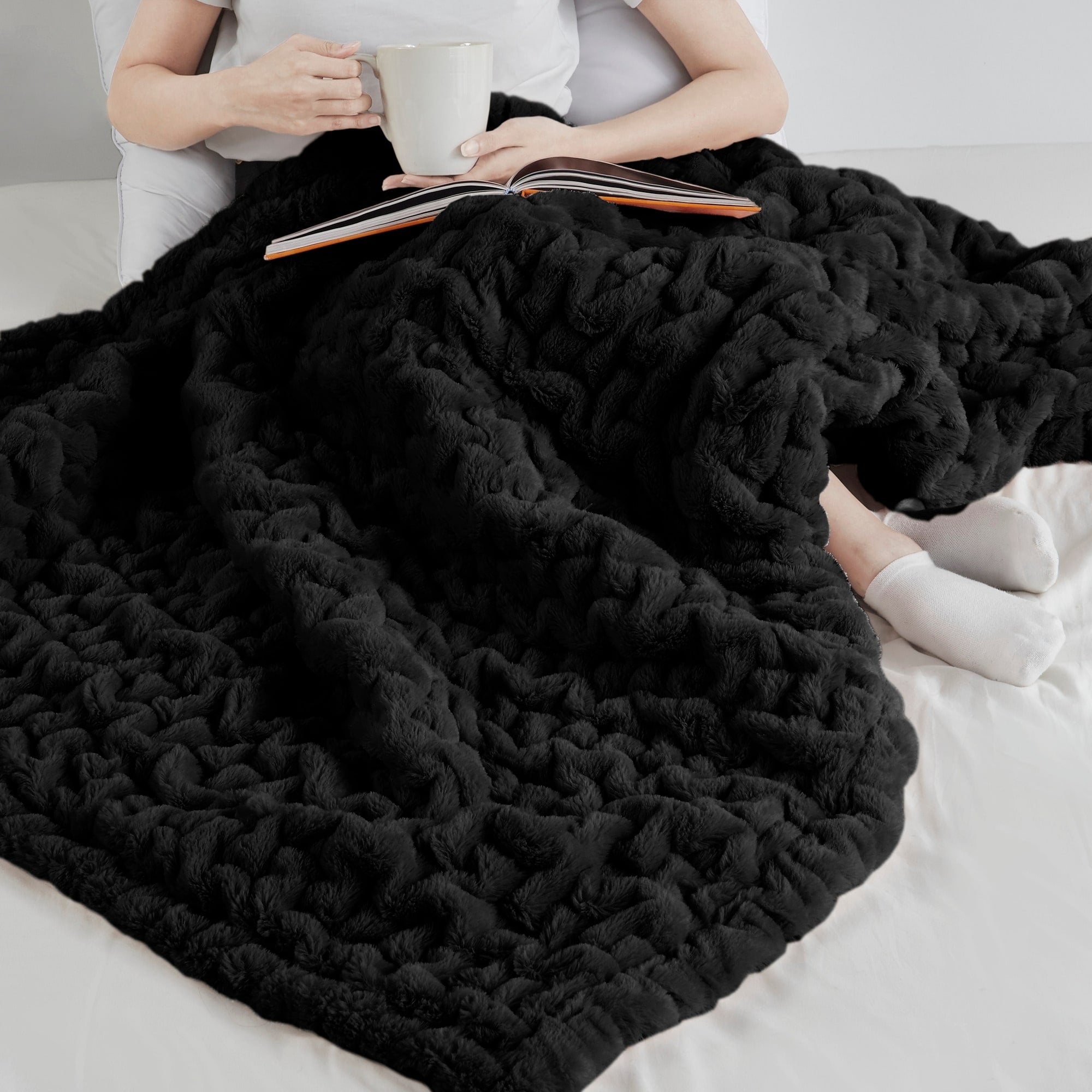 Madison Park Ruched Fur Throw