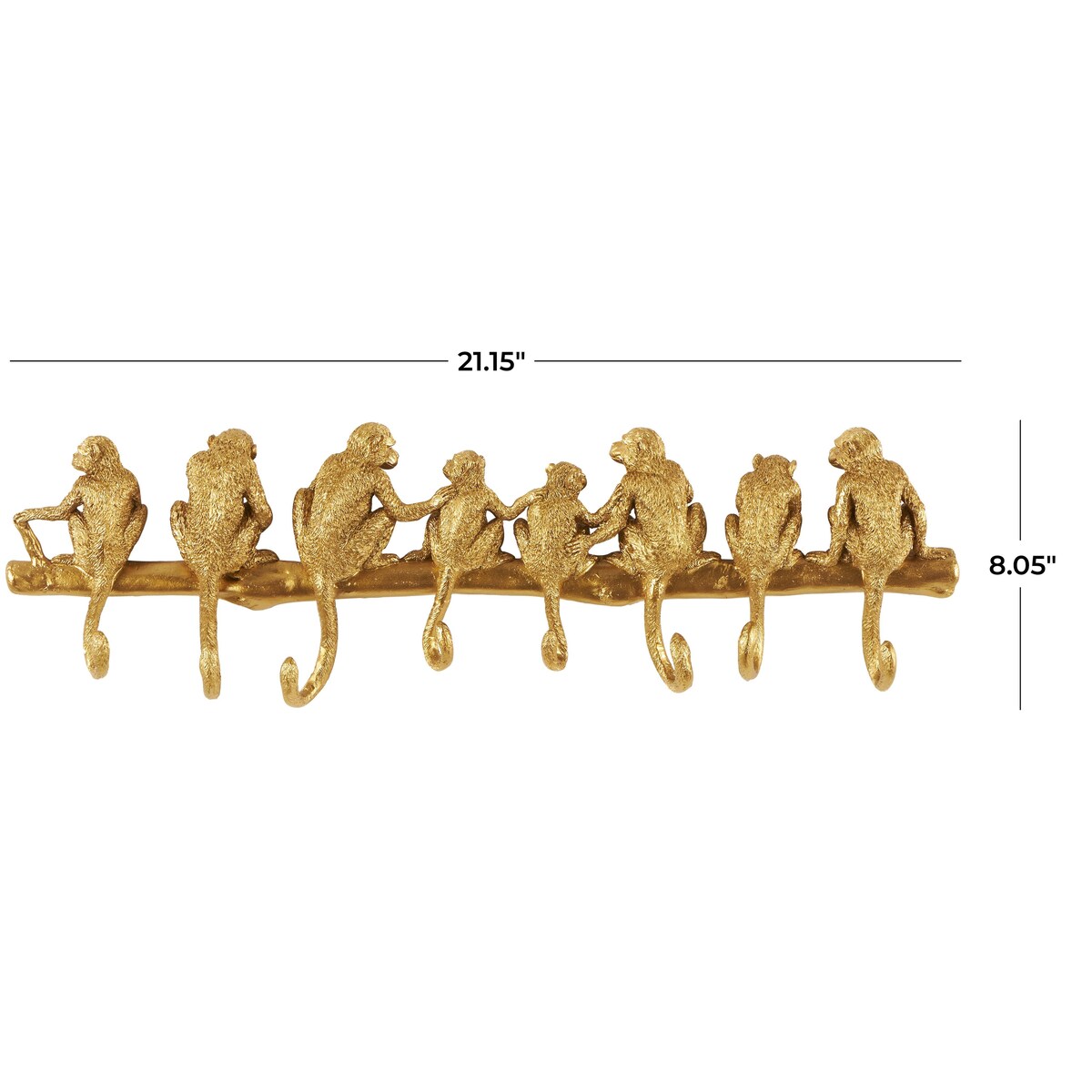 Polystone Monkey Textured 8 Hanger Wall Hook - Gold - Roche River Decor