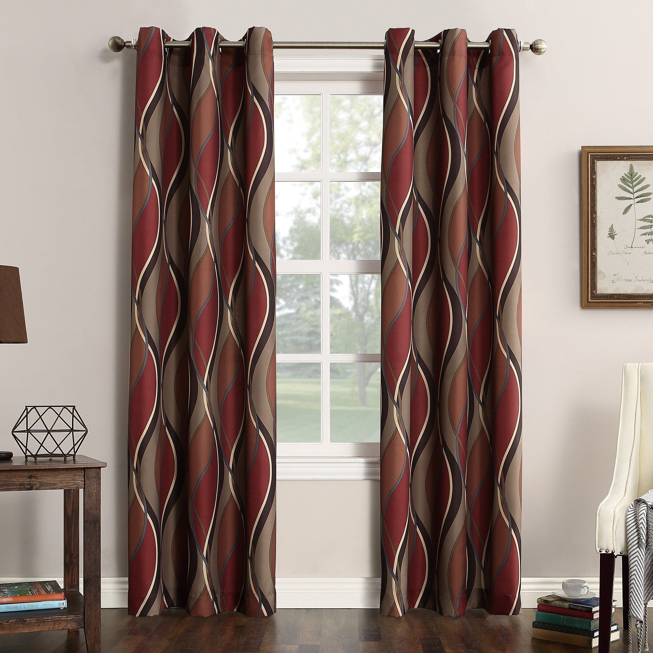 No. 918 Intersect Ogee Print Semi-Sheer Grommet 1-Piece Curtain Panel, Single Panel