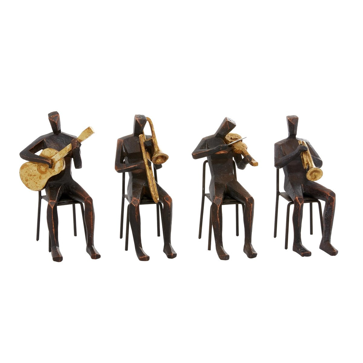 Polystone Musician Decorative Sculpture with Gold Instruments - Set of 4 Brown - Roche River Decor