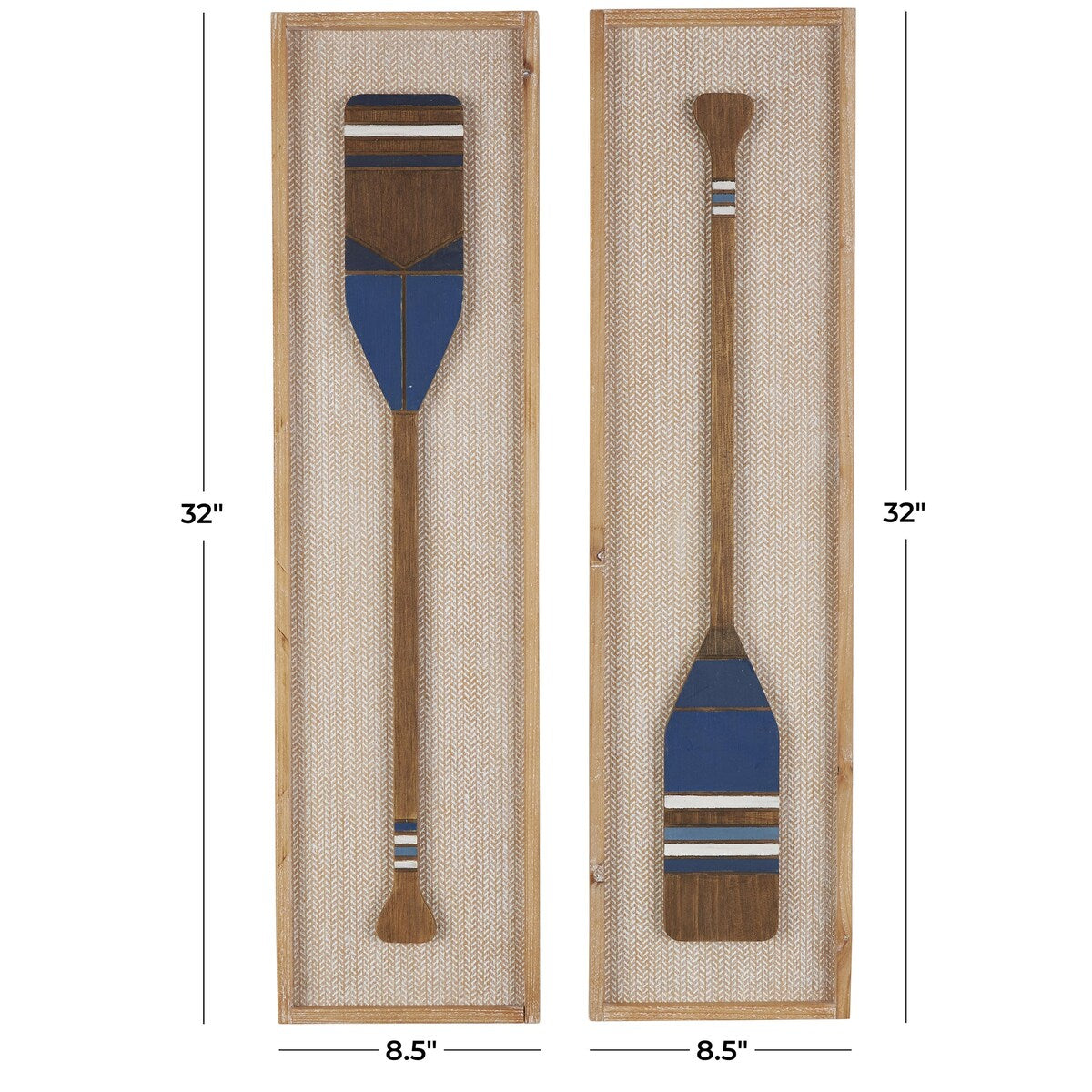 Wood Paddle Home Wall Decor with Blue Accents and Chevron Patterned Background - Set of 2 Brown - Roche River Decor