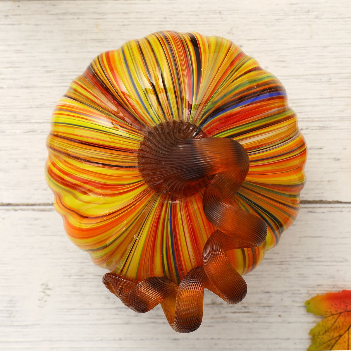 Glitzhome Fall Harvest Multi Striped Handblown Glass Pumpkins for Thanksgiving Decor