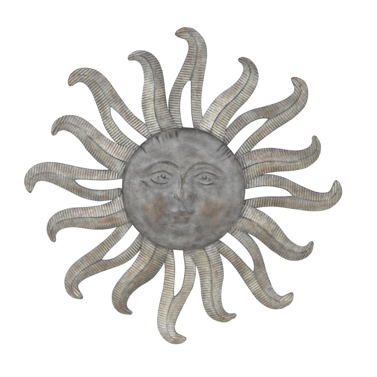 Metal Sun Indoor Outdoor Face Home Wall Decor with Ribbed Detailing - Gray - Roche River Decor