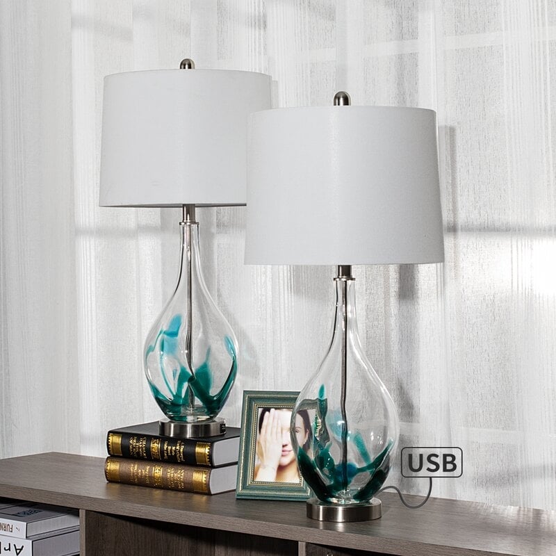 Glass USB Table Lamps (Set of 2 )Modern Bedside Desk Lamp