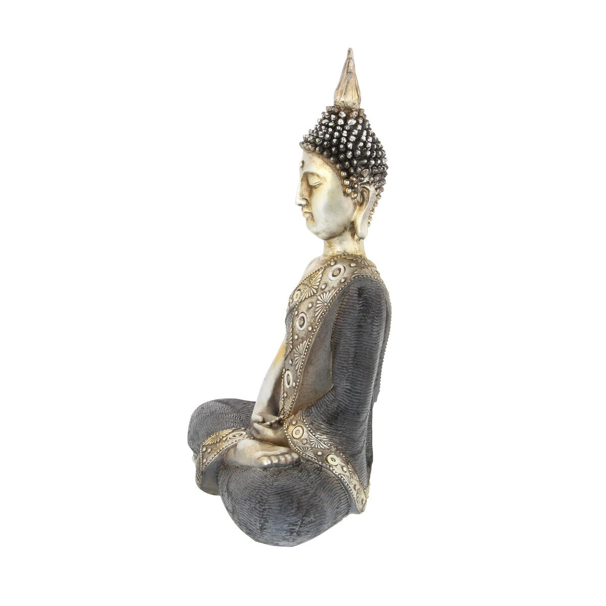 Polystone Buddha Meditating Decorative Sculpture with Engraved Carvings and Relief Detailing - Brass - Roche River Decor