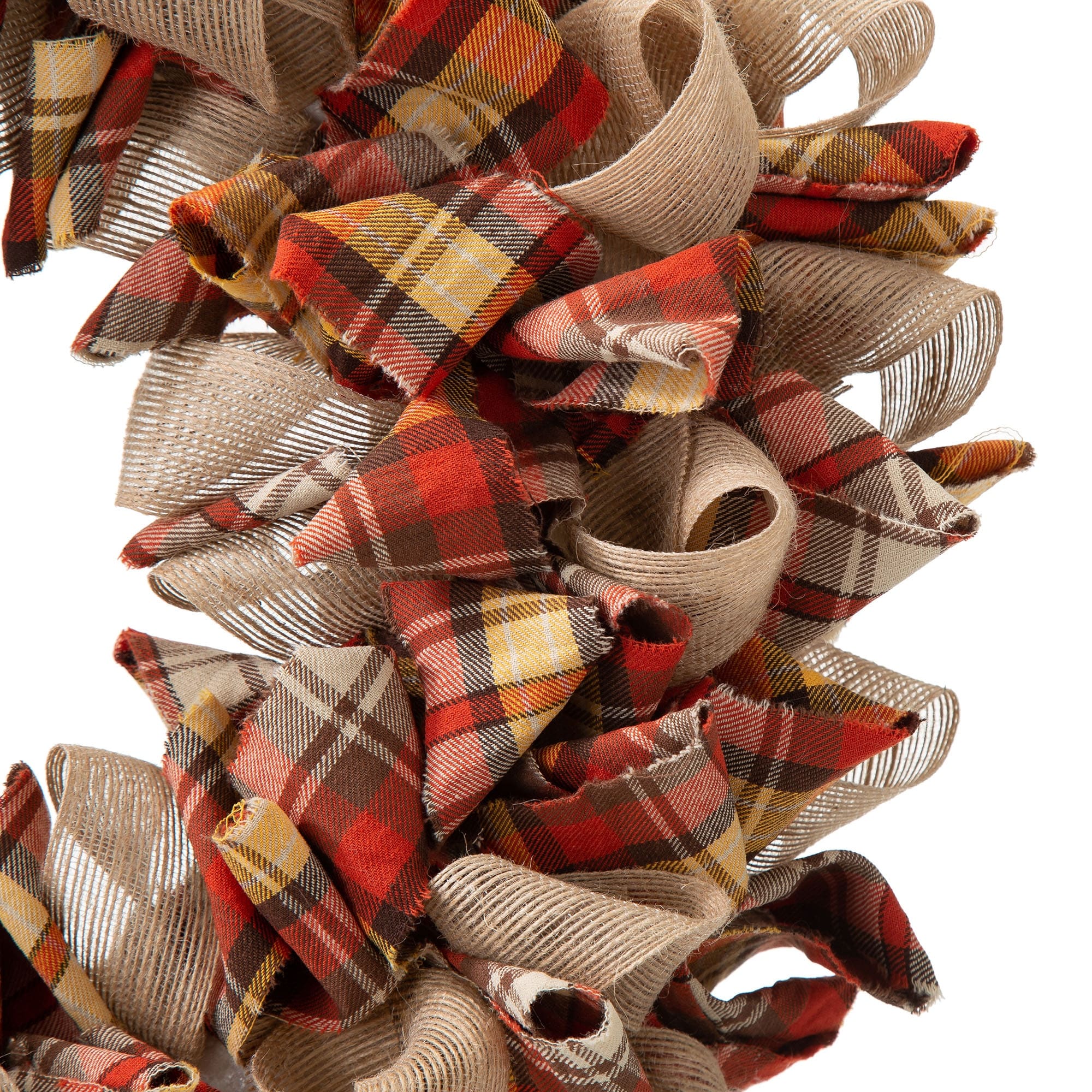 Glitzhome Fall Fabric Plaid Wreath or Garland Thanksgiving Party Decor