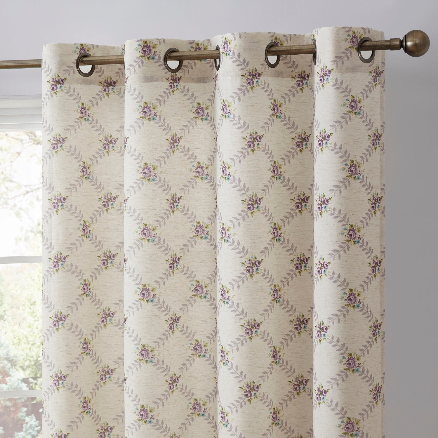 HLC.me Morgan Floral Decorative Light Filtering Grommet Window Treatment Curtain Drapery Panels - Set of 2 Panels