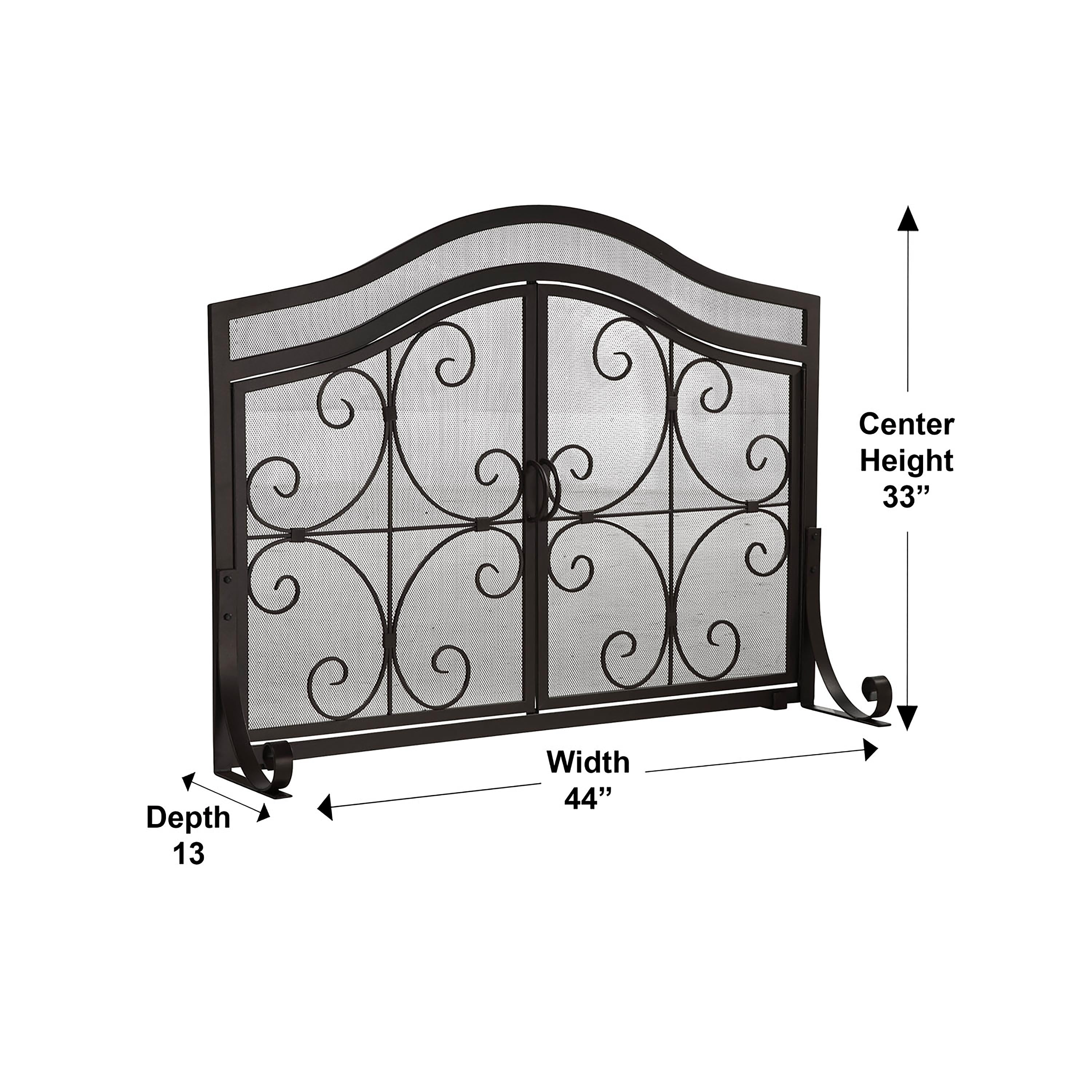 44 x 33 Crest Wrought Iron Fireplace Screen With Doors - Black - One Size