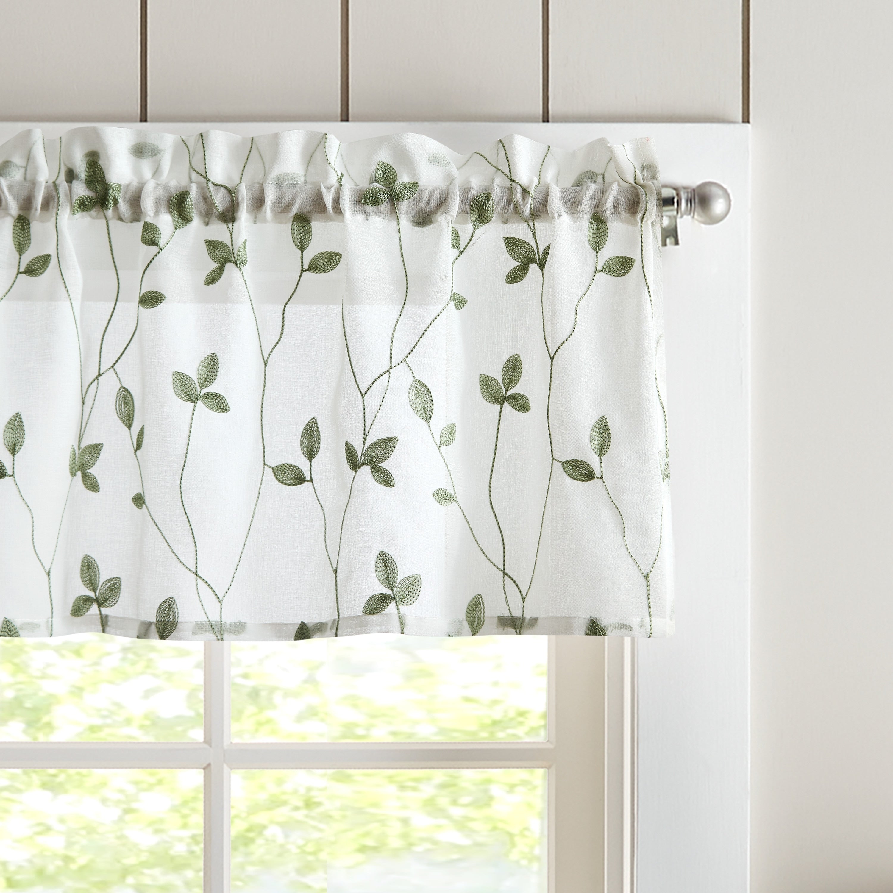 Curtainworks Botanical Embroidery Valance and Tier Pair Curtain Collection