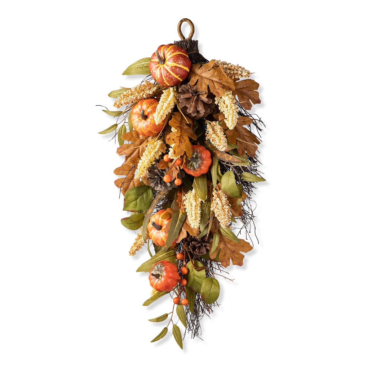 Glitzhome Fall Pumpkin Leaf Pine Cones Floral Swag Wreath