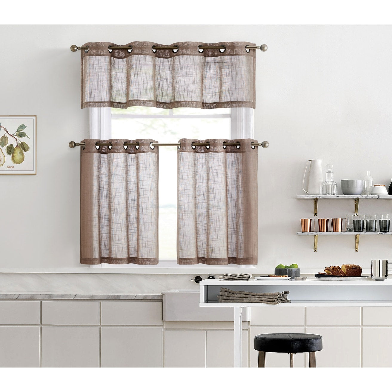 HLC.me Abbey Faux Linen Textured Semi Sheer Grommet Curtain Tiers Valance Small Windows, Bedroom & Bathroom