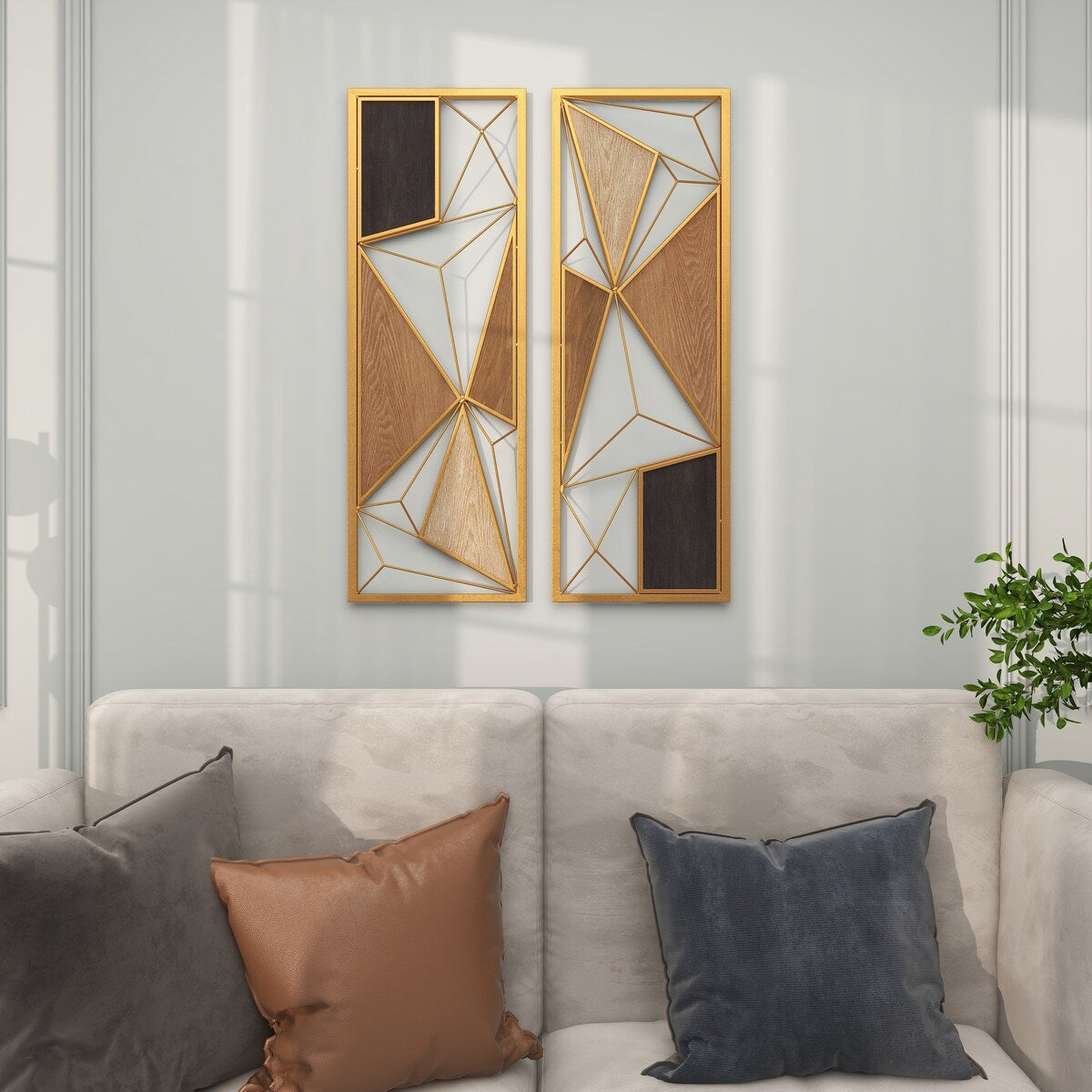 Metal Geometric Home Wall Decor with Black and Gold Accents - Set of 2 Brown - CosmoLiving by Cosmopolitan