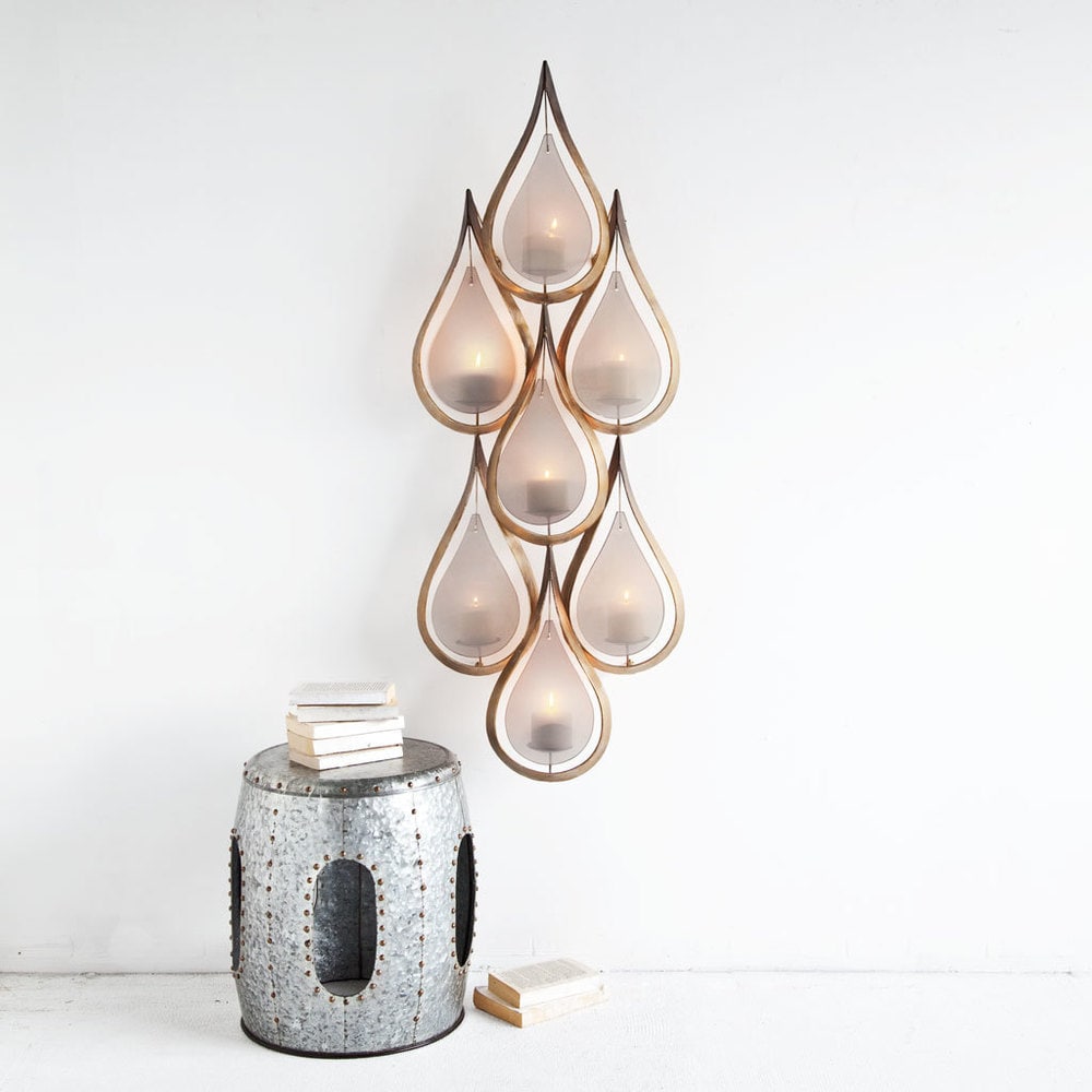 Edidon Gold Metal Tear Drop Candle Display - 20.1W x 6D x 52H